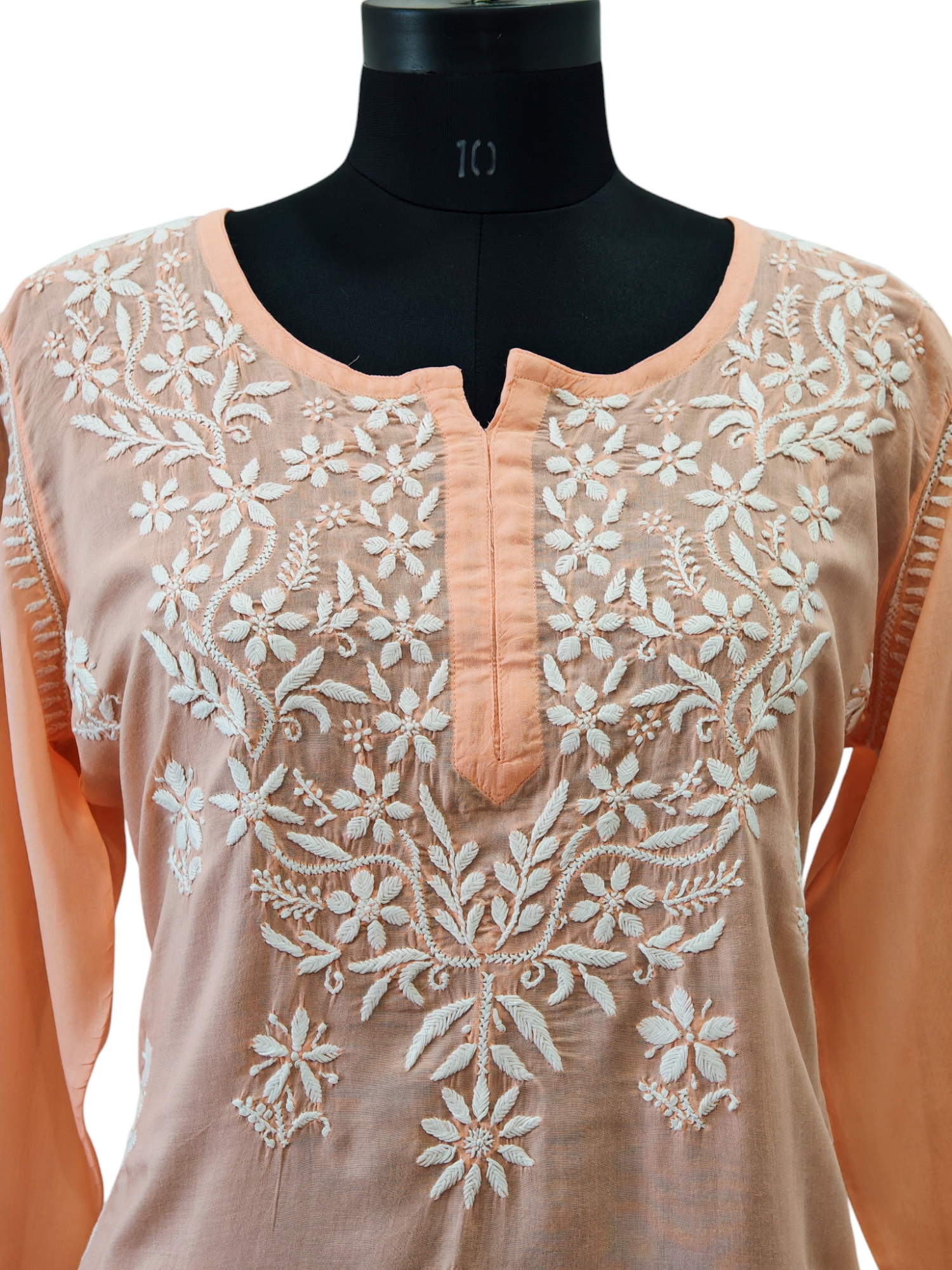 lucknowi chickankari short top peach