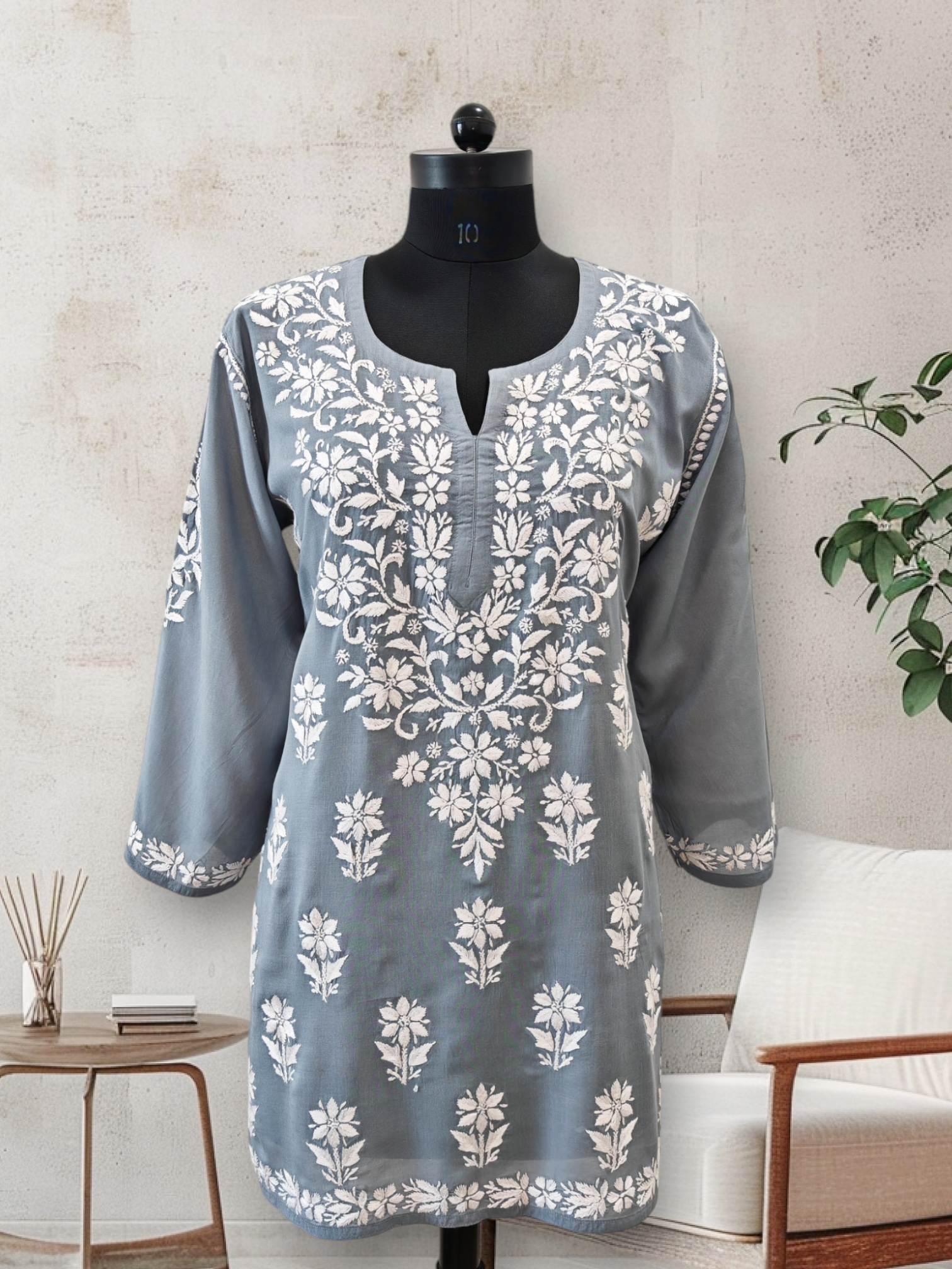 lucknowi chickankari short top grey