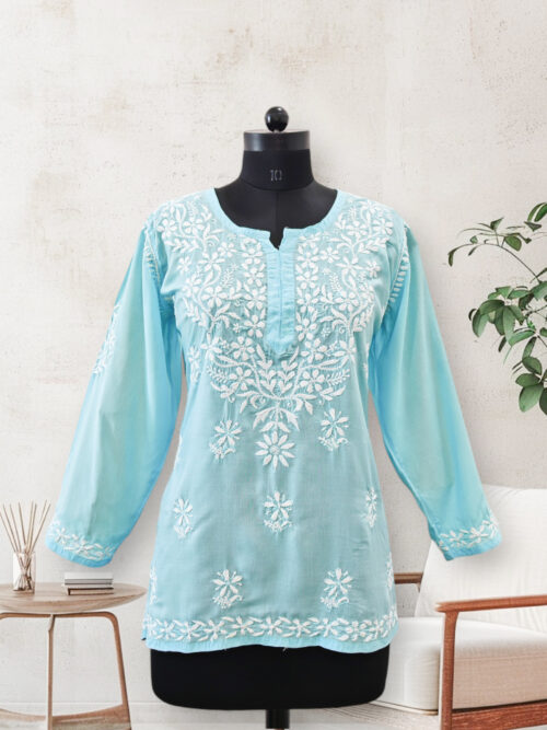 lucknowi chickankari short top blue