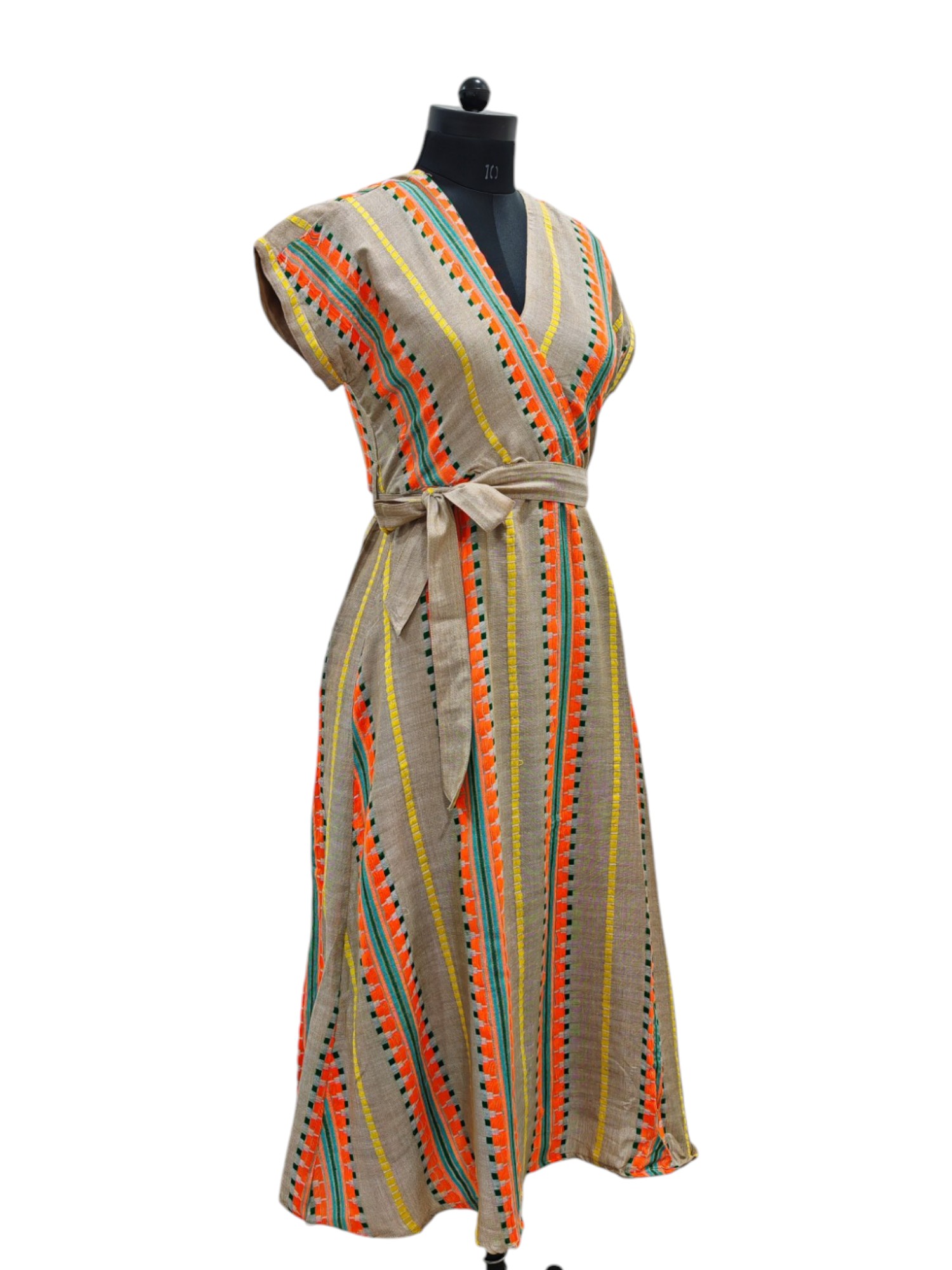 Beige Jute Cotton A line Summer Dress