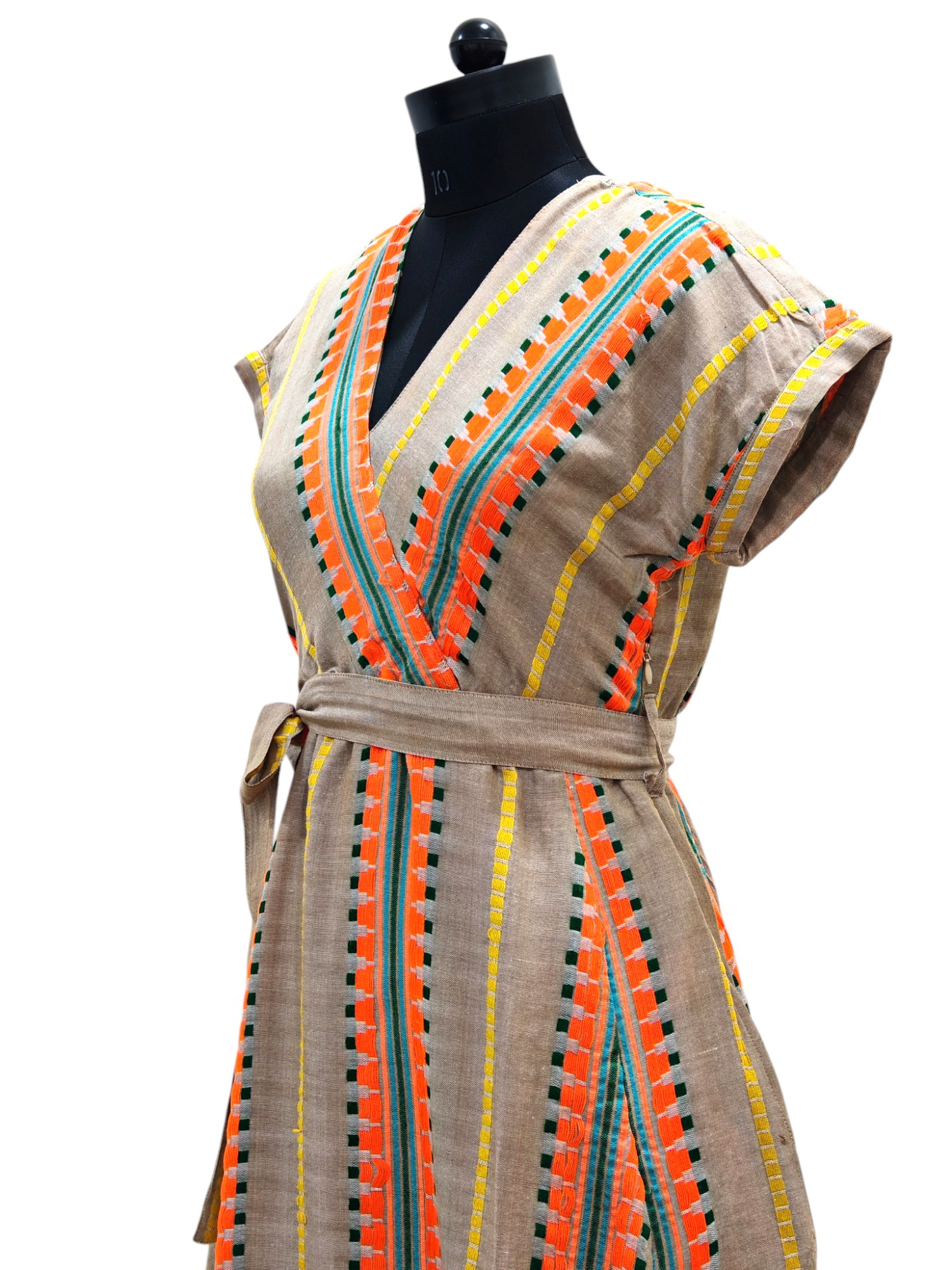 Beige Jute Cotton A line Summer Dress