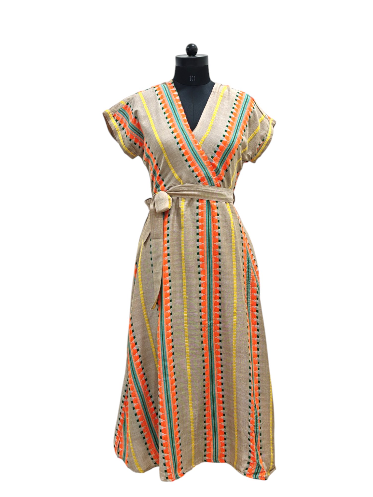 Beige Jute Cotton A line Summer Dress