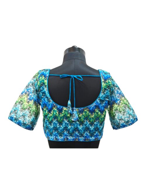 Multicolor Embroidery with Transparent Chamki work - Blue - Elbow Sleeve Blouse