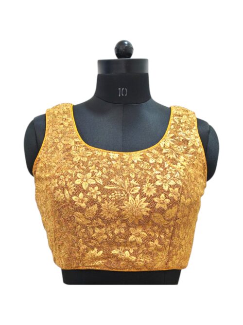 Back Open - Embossed Floral Shimmer - Gold - Sleeveless Blouse