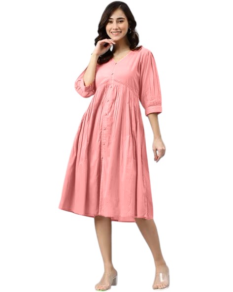 Kayal - Peach Pink - A line Indo Western Style Dress