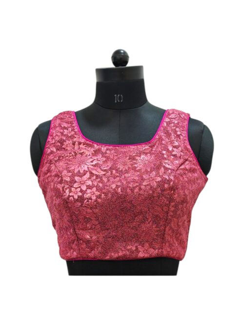 Back Open - Embossed Floral Shimmer - Rosy Magenta Pink - Sleeveless Blouse