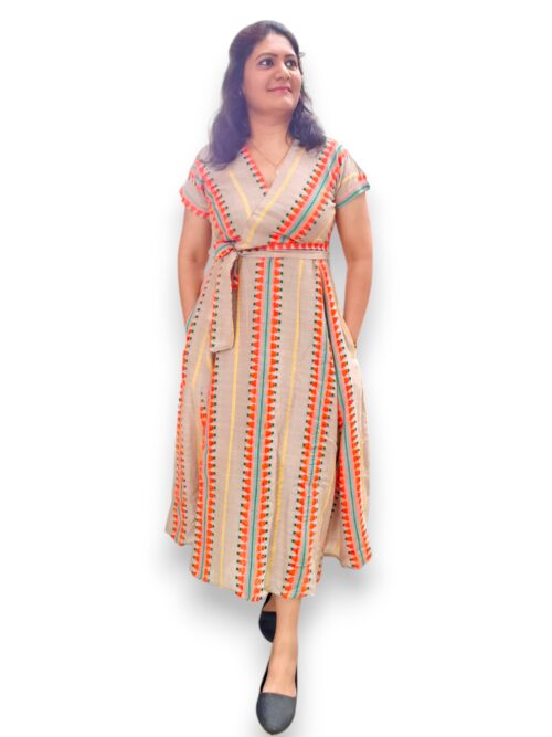 Azhagu Regai - Beige - Sunbeam Stripes A line Dress