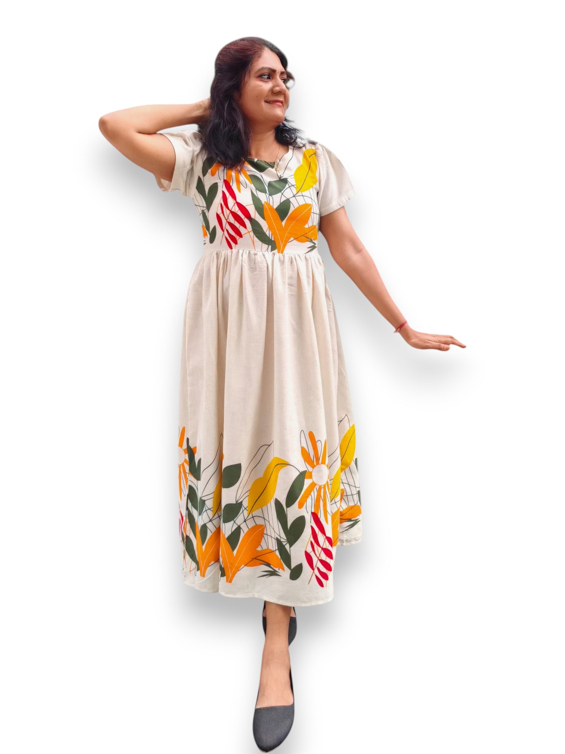 Hand Painted Khadhi Cotton Dress - Ilamkanni Hand Painted Khadhi Cotton Dress - Ilamkanni