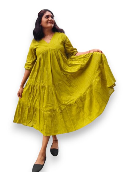 Mellisai - Greenish Yellow - Flared Dress