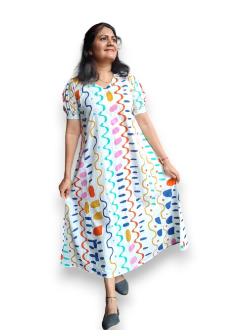 Multicolor - Cotton - A Line Dress - Vaanavil