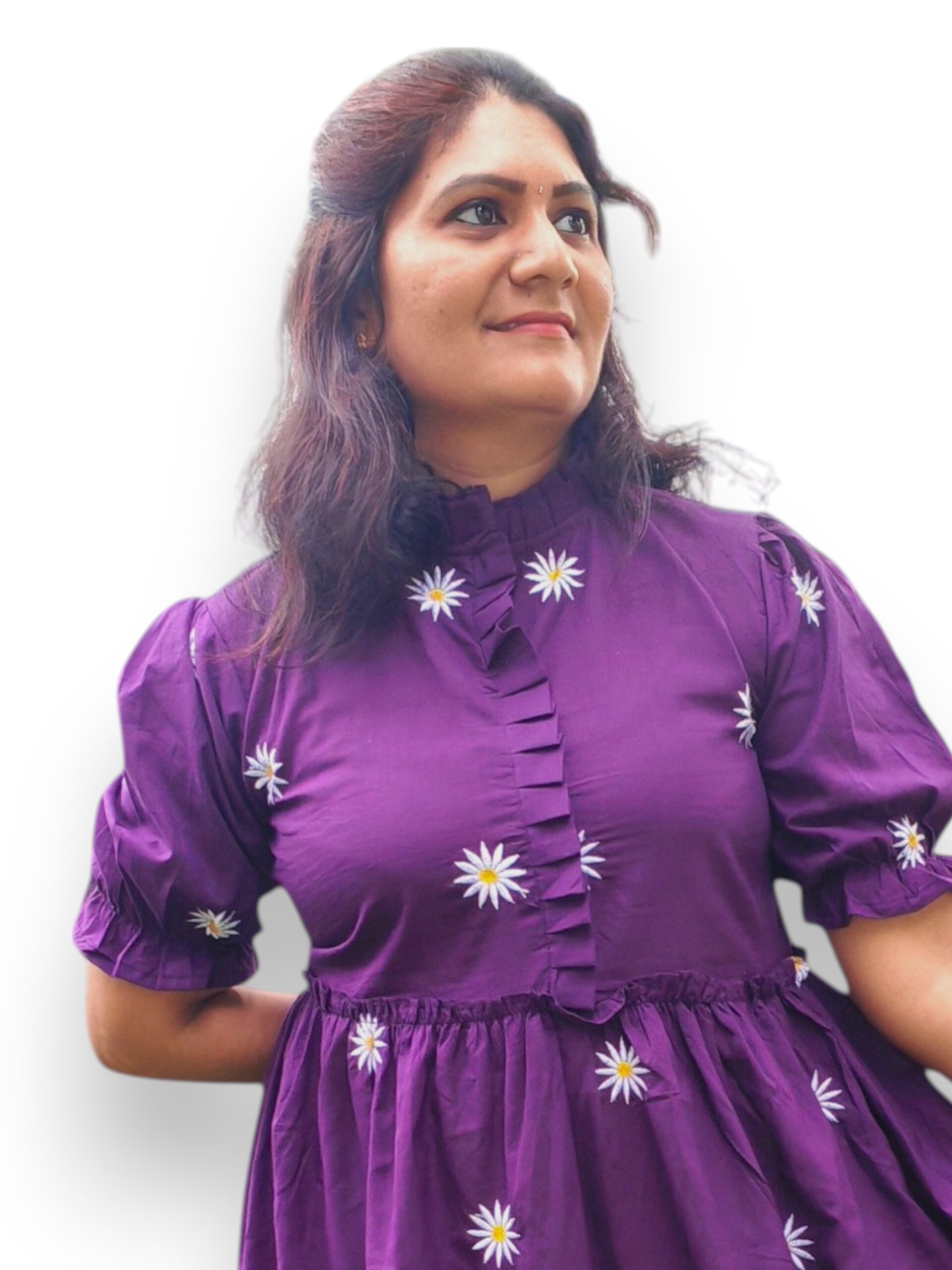 Purple Cotton Tired Gathered Dress