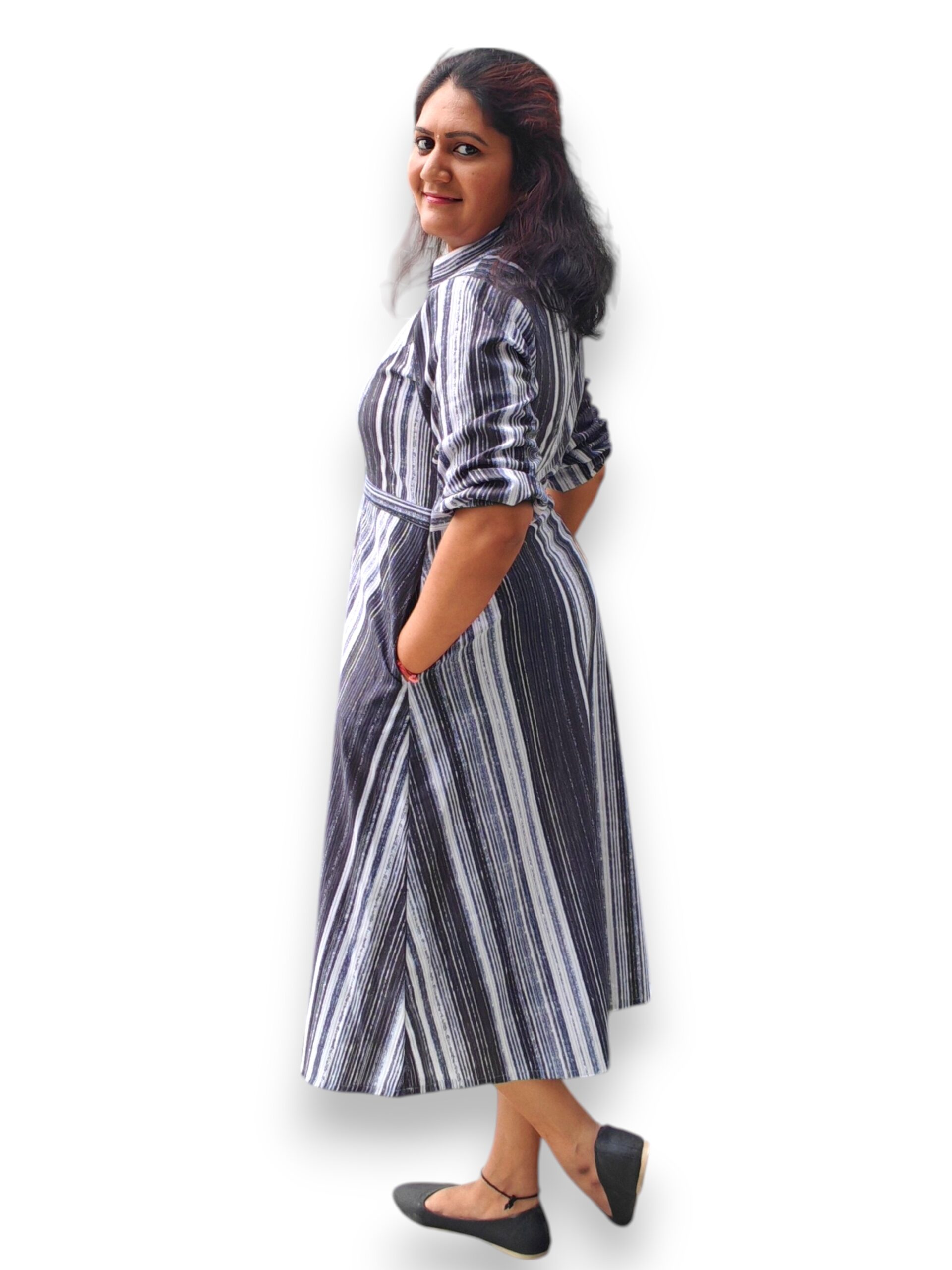 Black & White Striped A line Dress