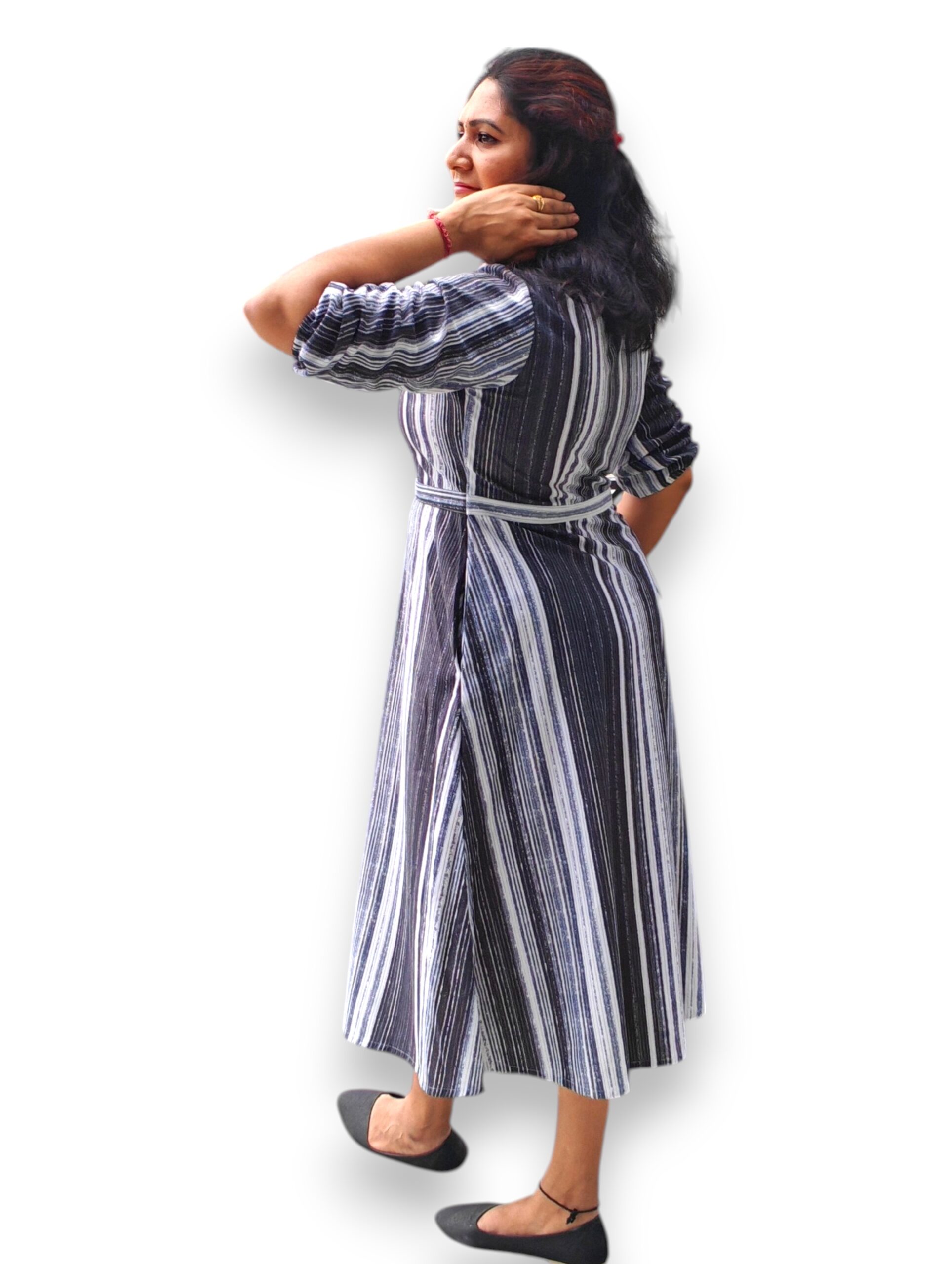 Black & White Striped A line Dress