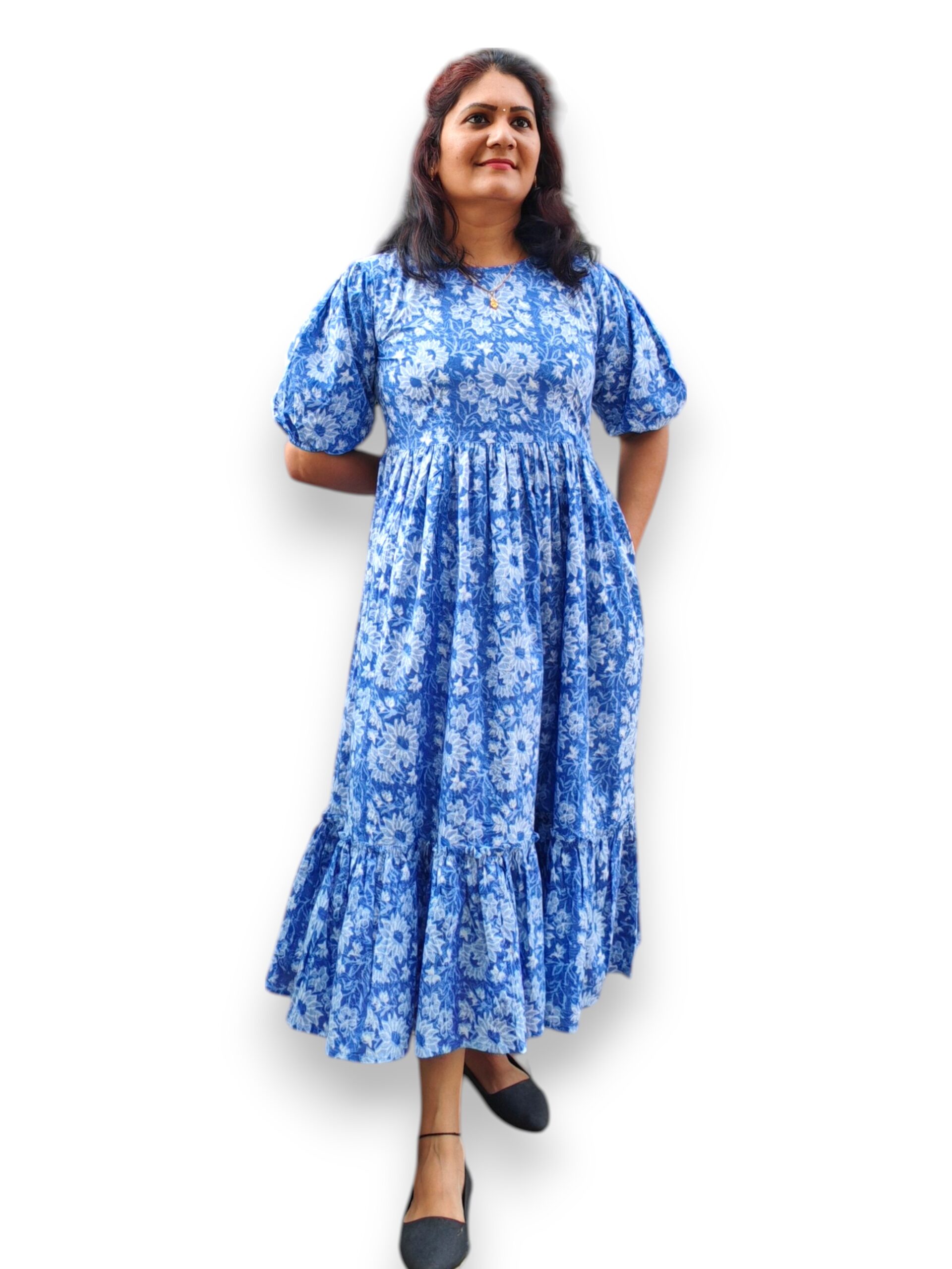 Lavender Blue Shade Cotton Gathered Frock