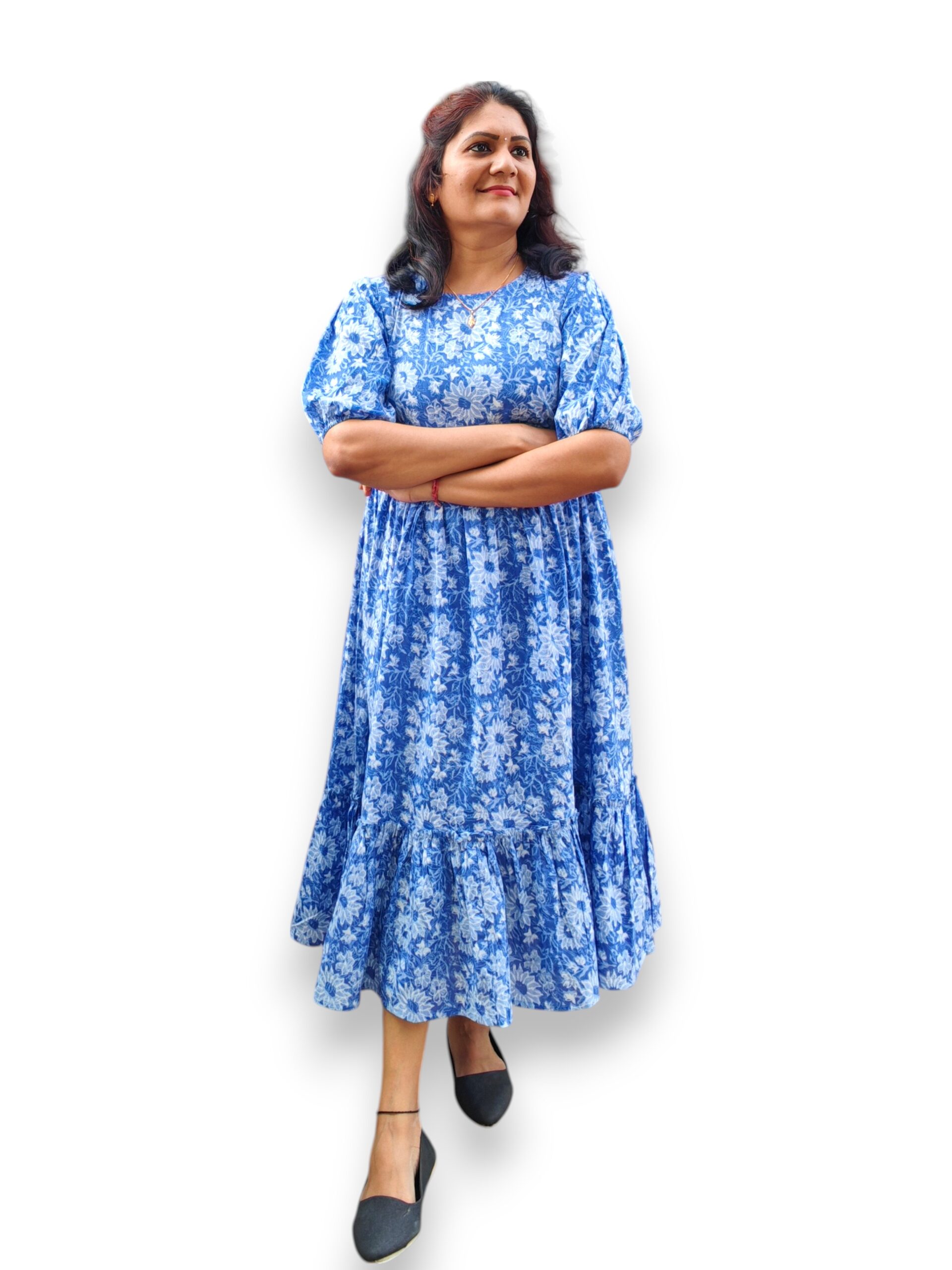 Lavender Blue Shade Cotton Gathered Frock