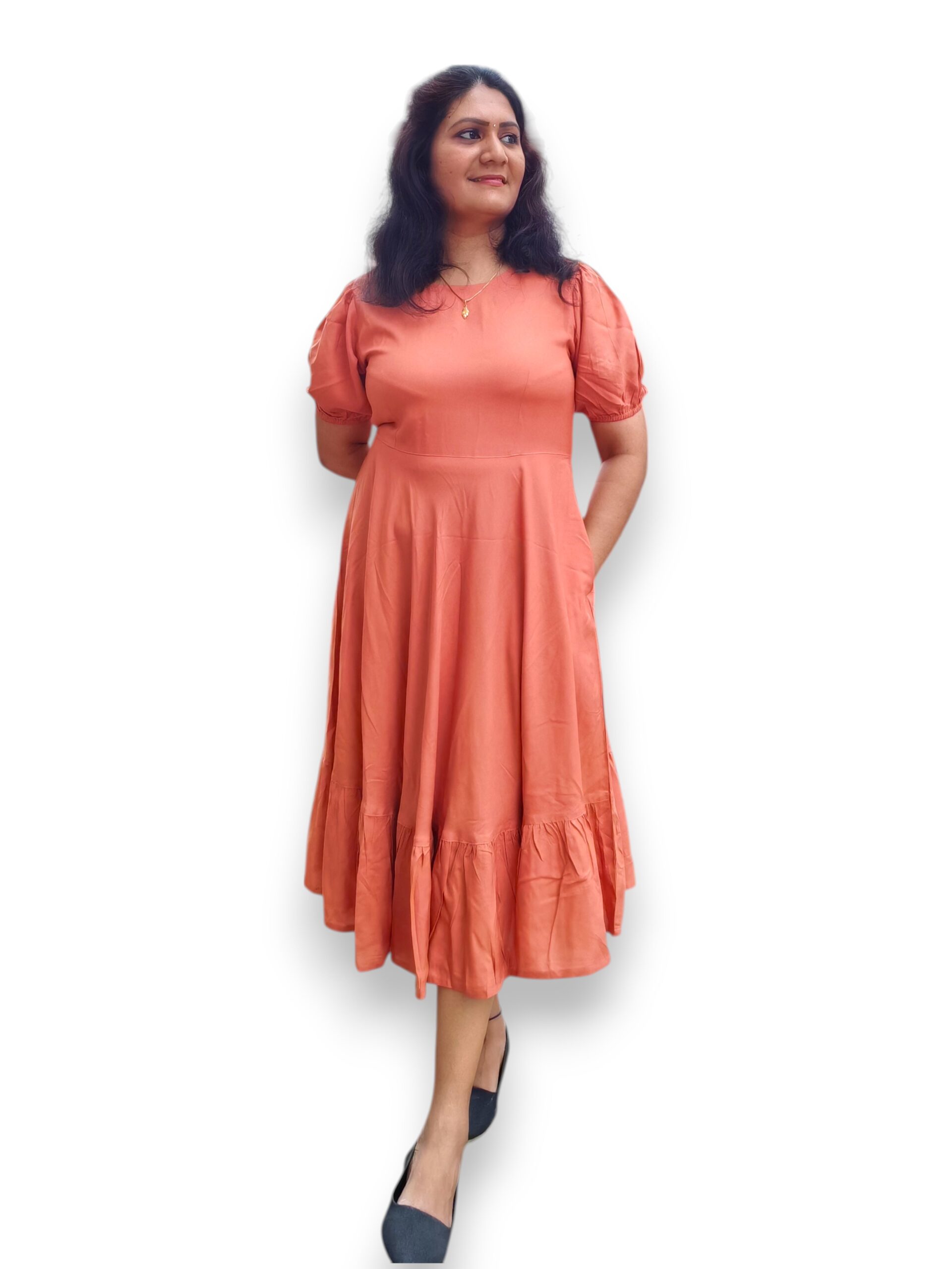 Brick Rayon 2 Tier Dress