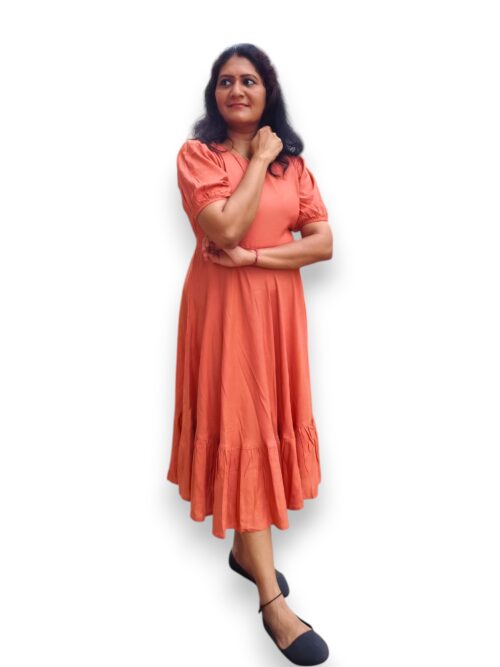 Amudham - Rayon - Brick color 2 Tier Dress