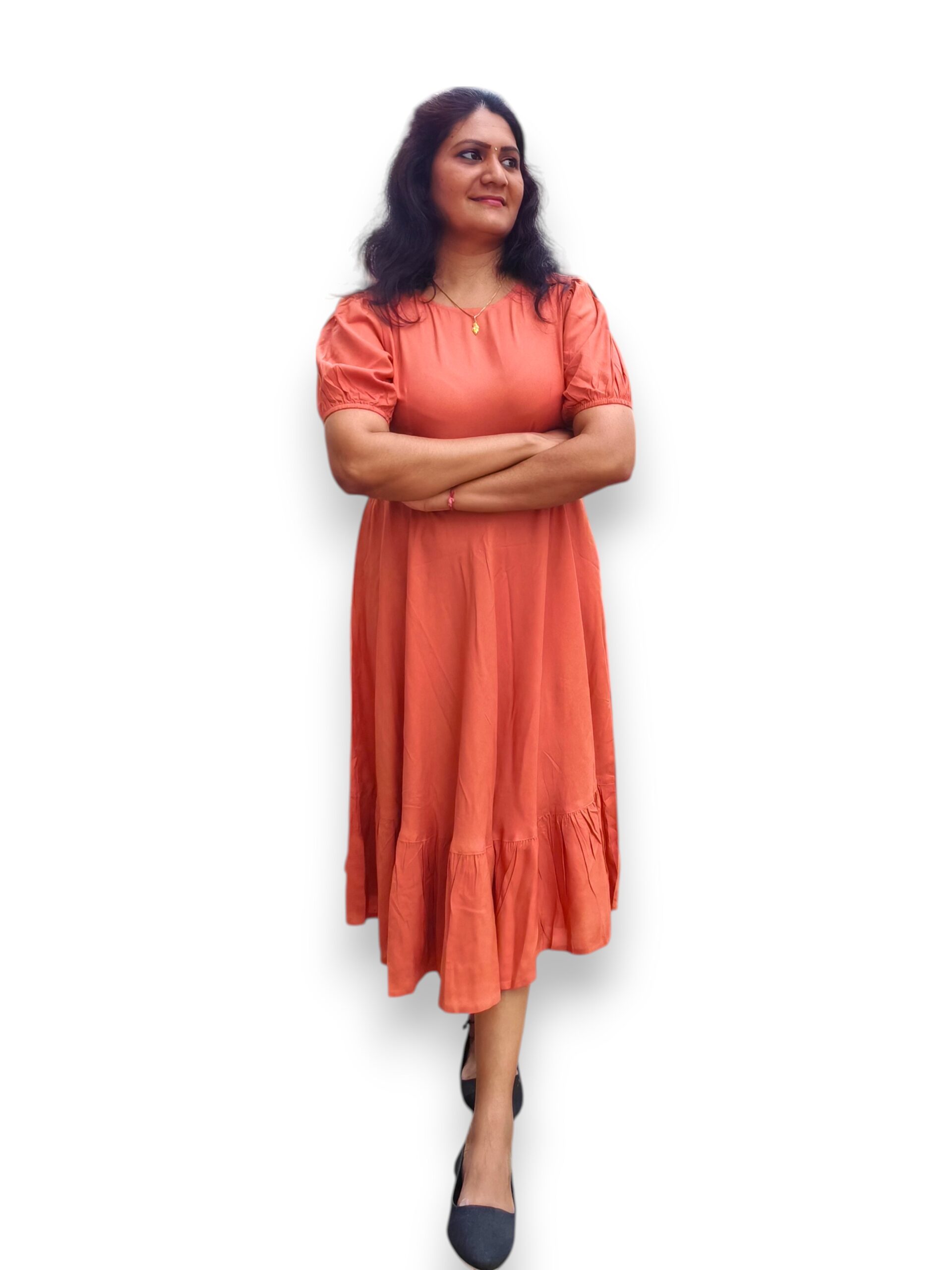 Brick Rayon 2 Tier Dress