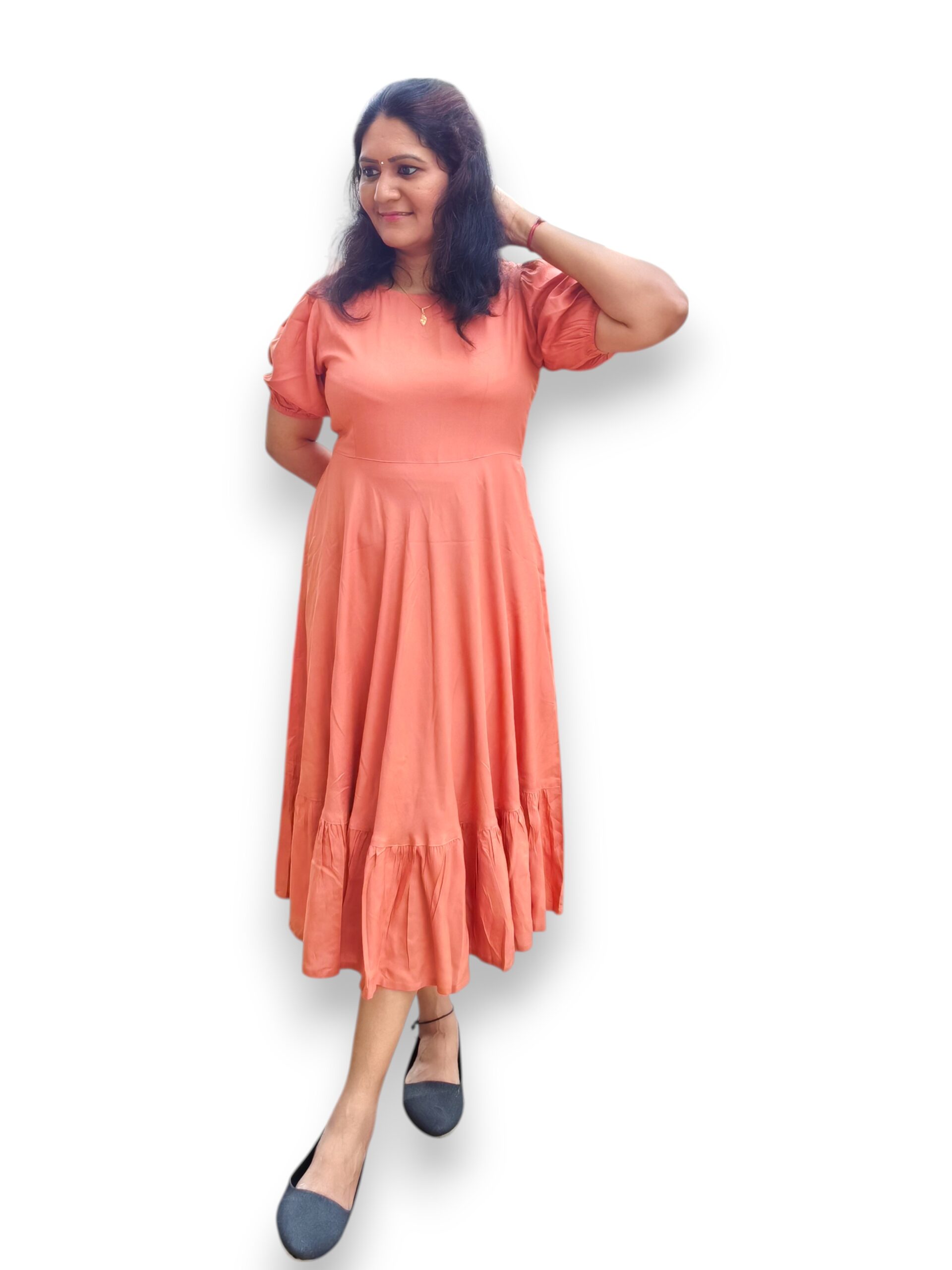Brick Rayon 2 Tier Dress