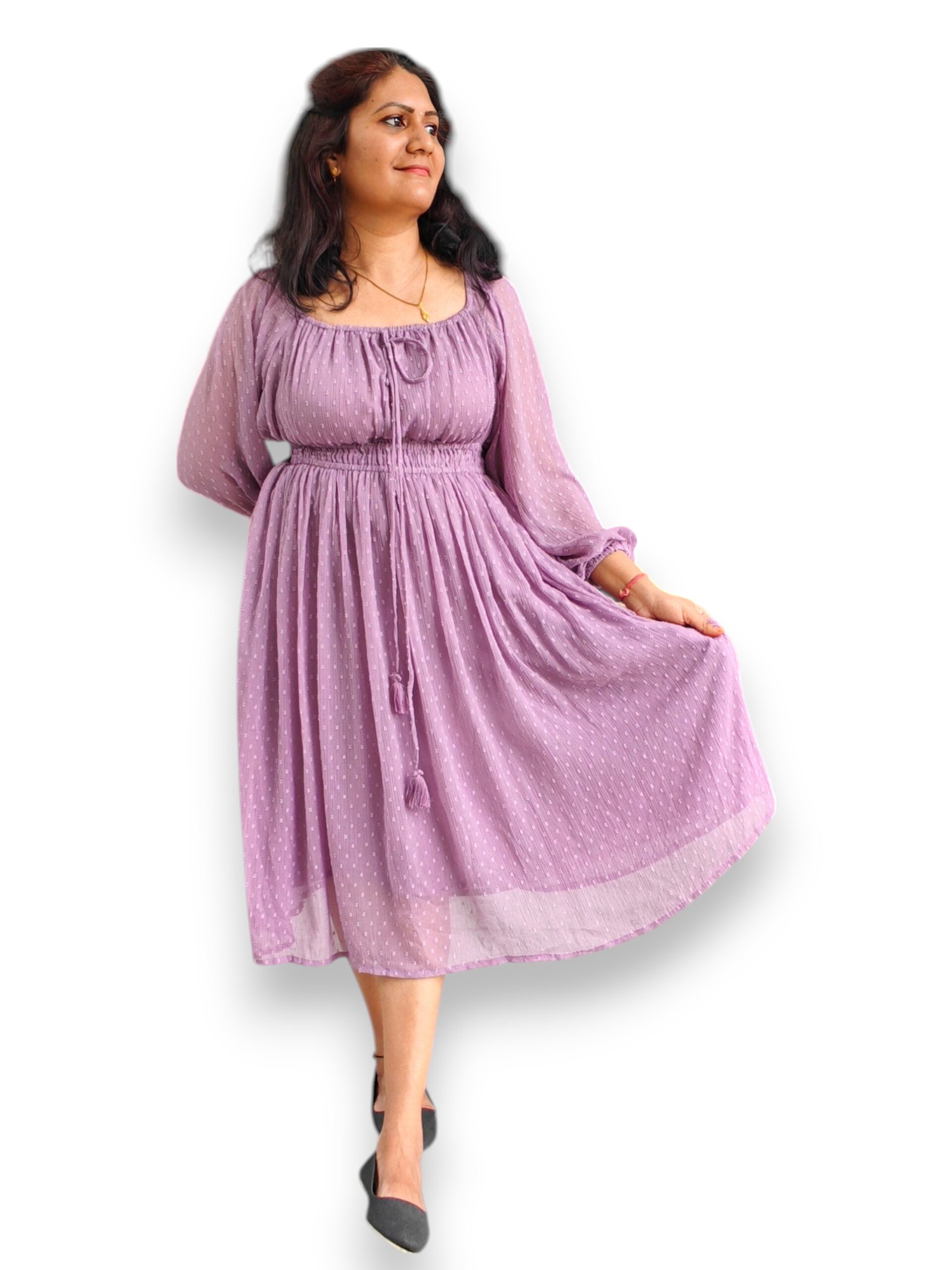 Lavender Dobby Chiffon Fit & Flare Dress