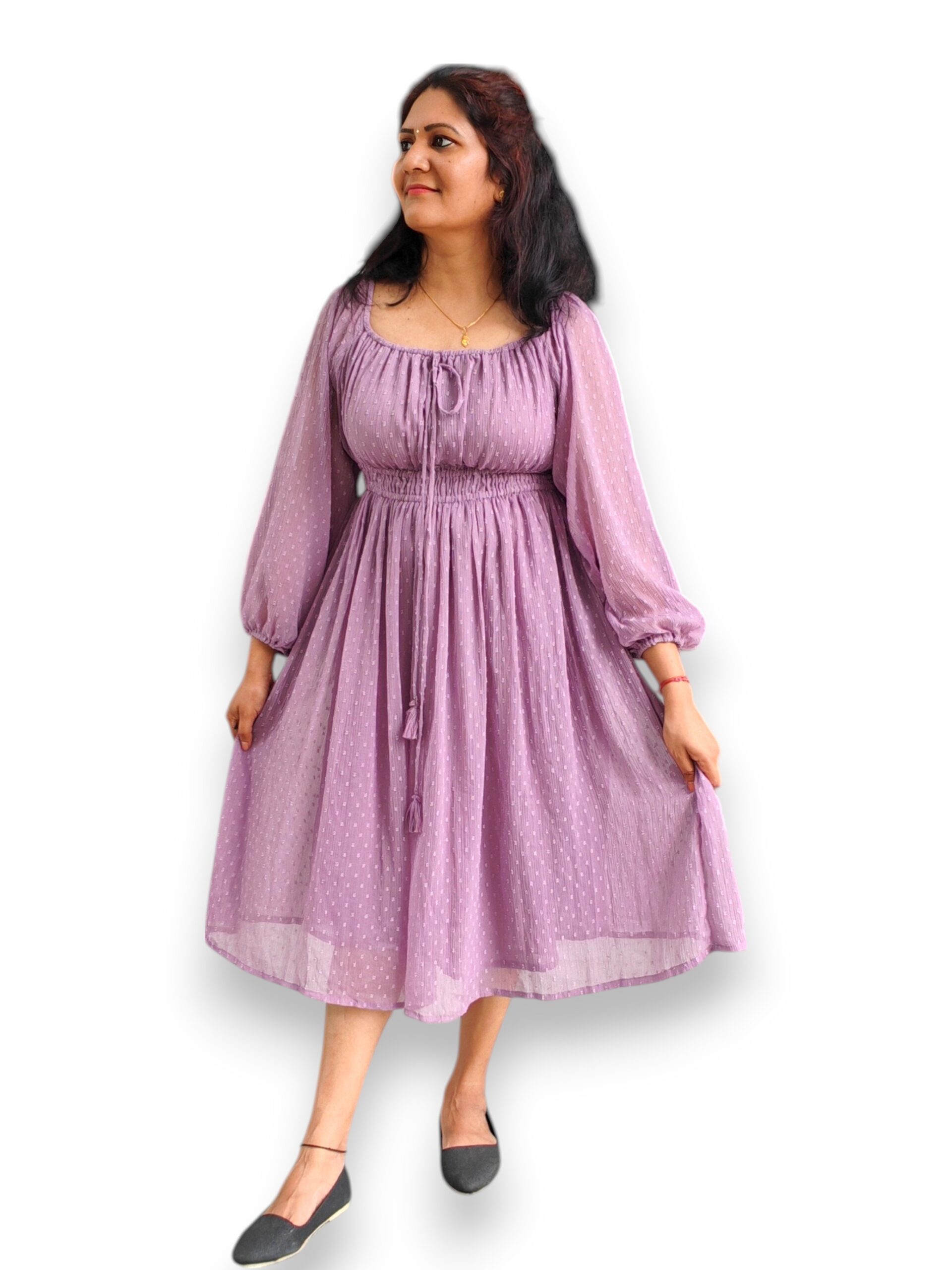 Lavender Dobby Chiffon Fit & Flare Dress