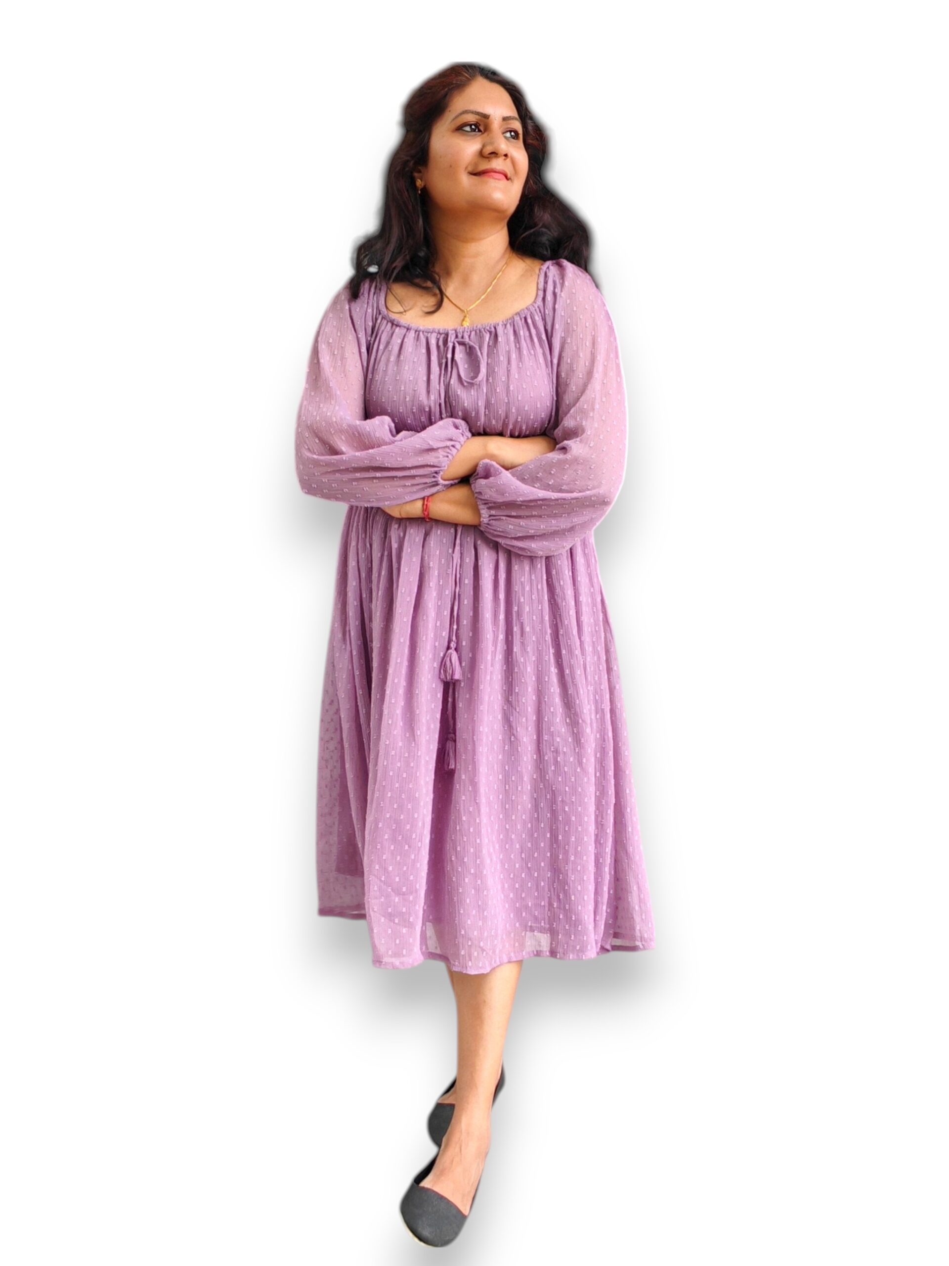 Lavender Dobby Chiffon Fit & Flare Dress