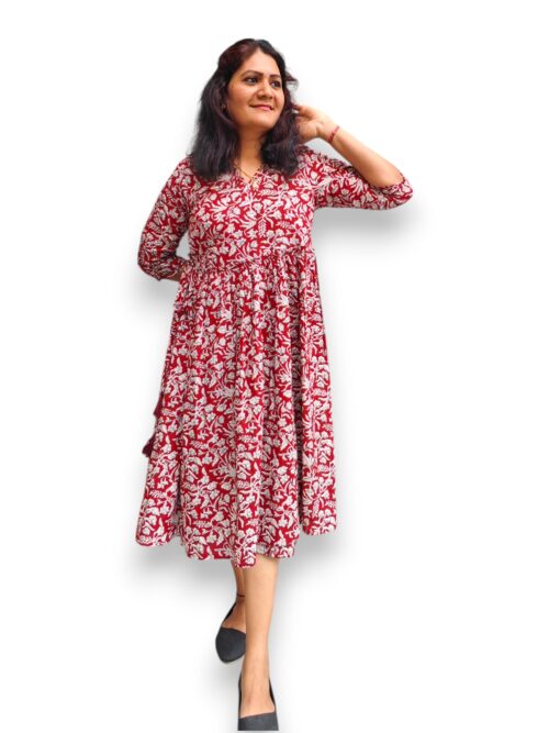 Sindhuri - Maroon - Cotton Angrakha Style Dress