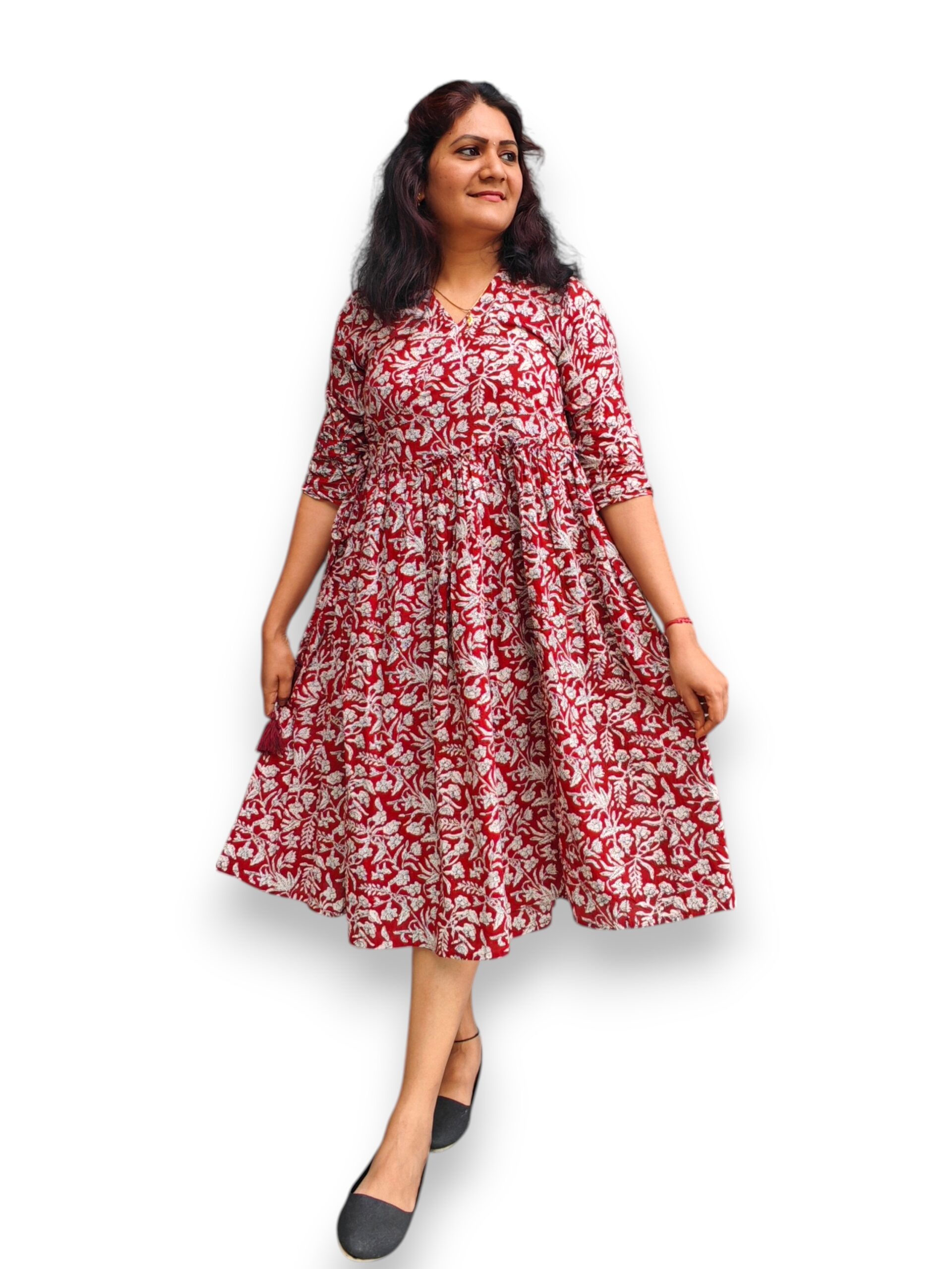 Maroon Block Print Cotton Dress