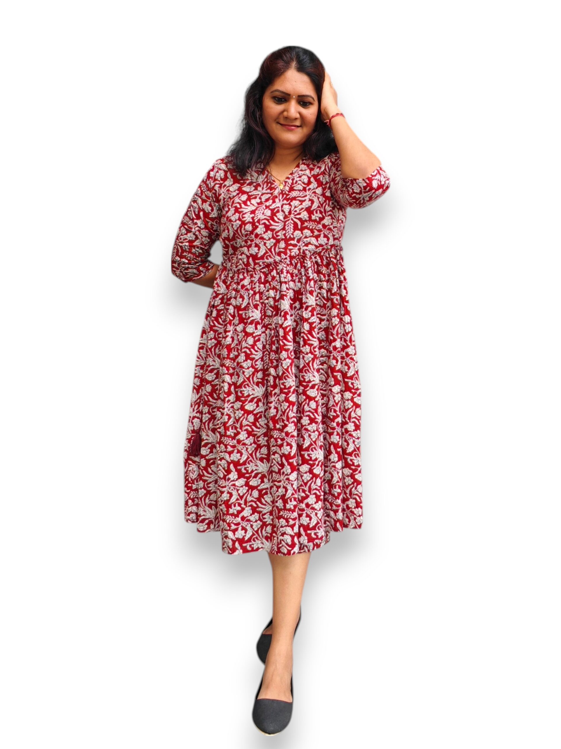 Maroon Block Print Cotton Dress