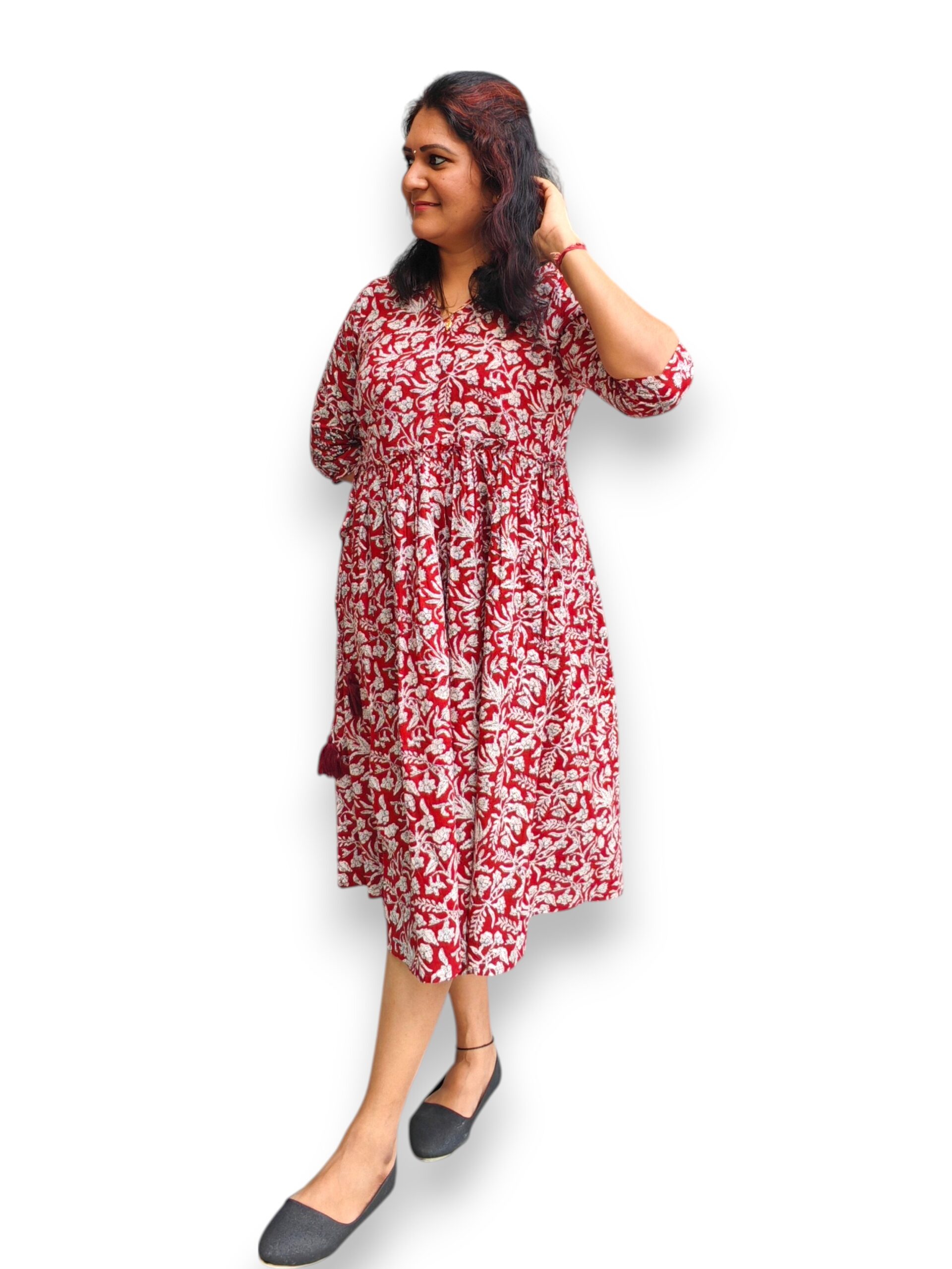 Maroon Block Print Cotton Dress