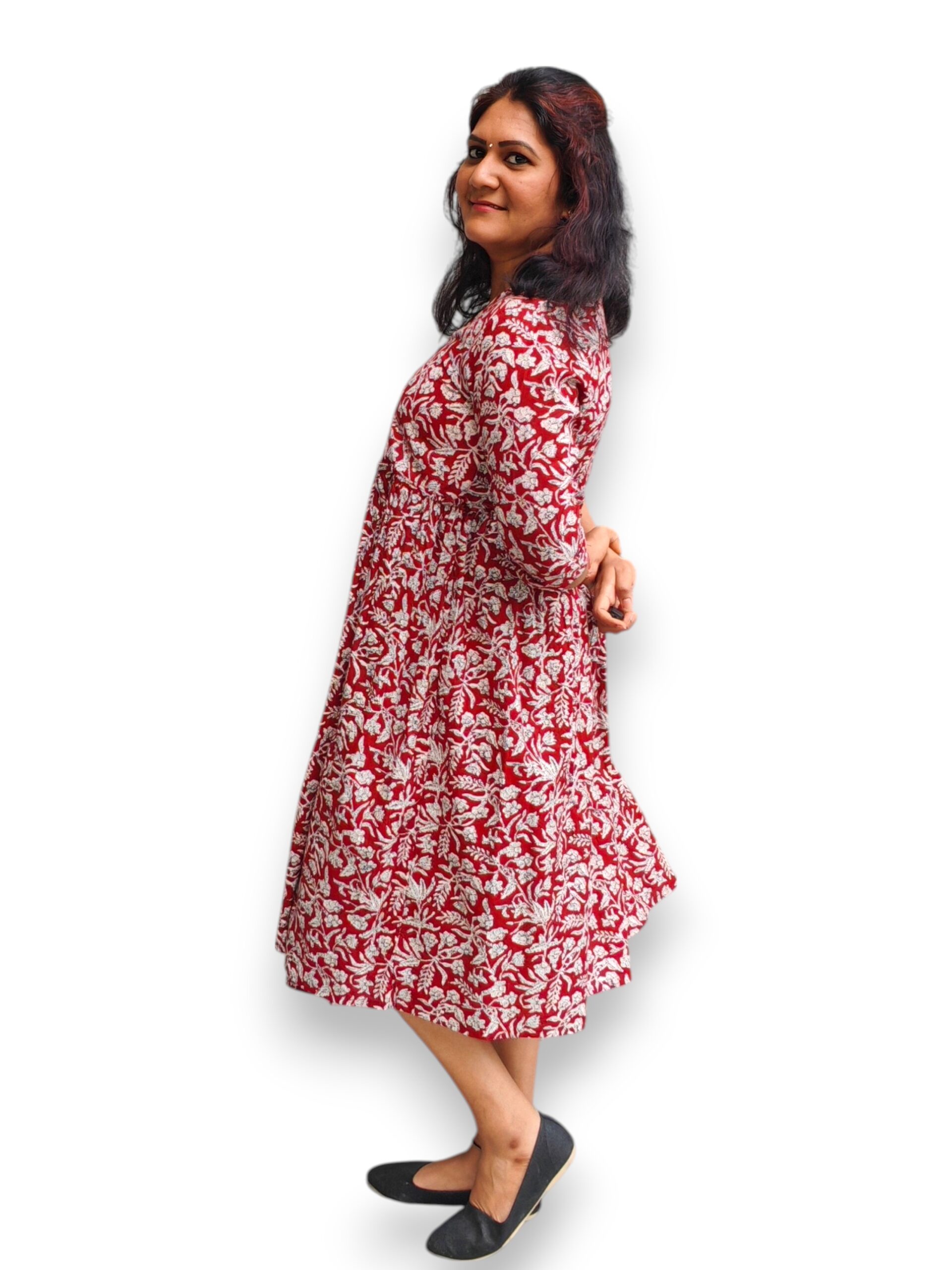 Maroon Block Print Cotton Dress