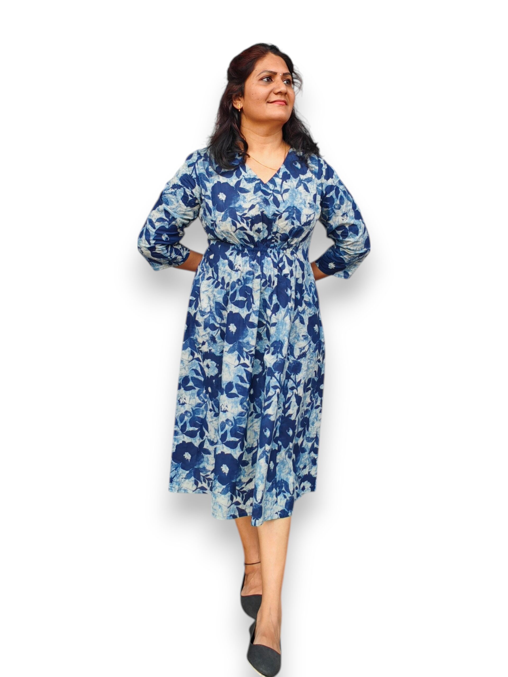 Navy Blue Cotton A line Dress