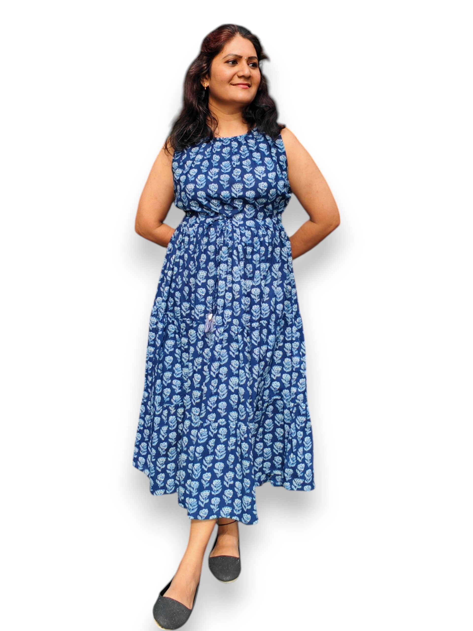 Navy Blue Fit and Flare Cotton Dress