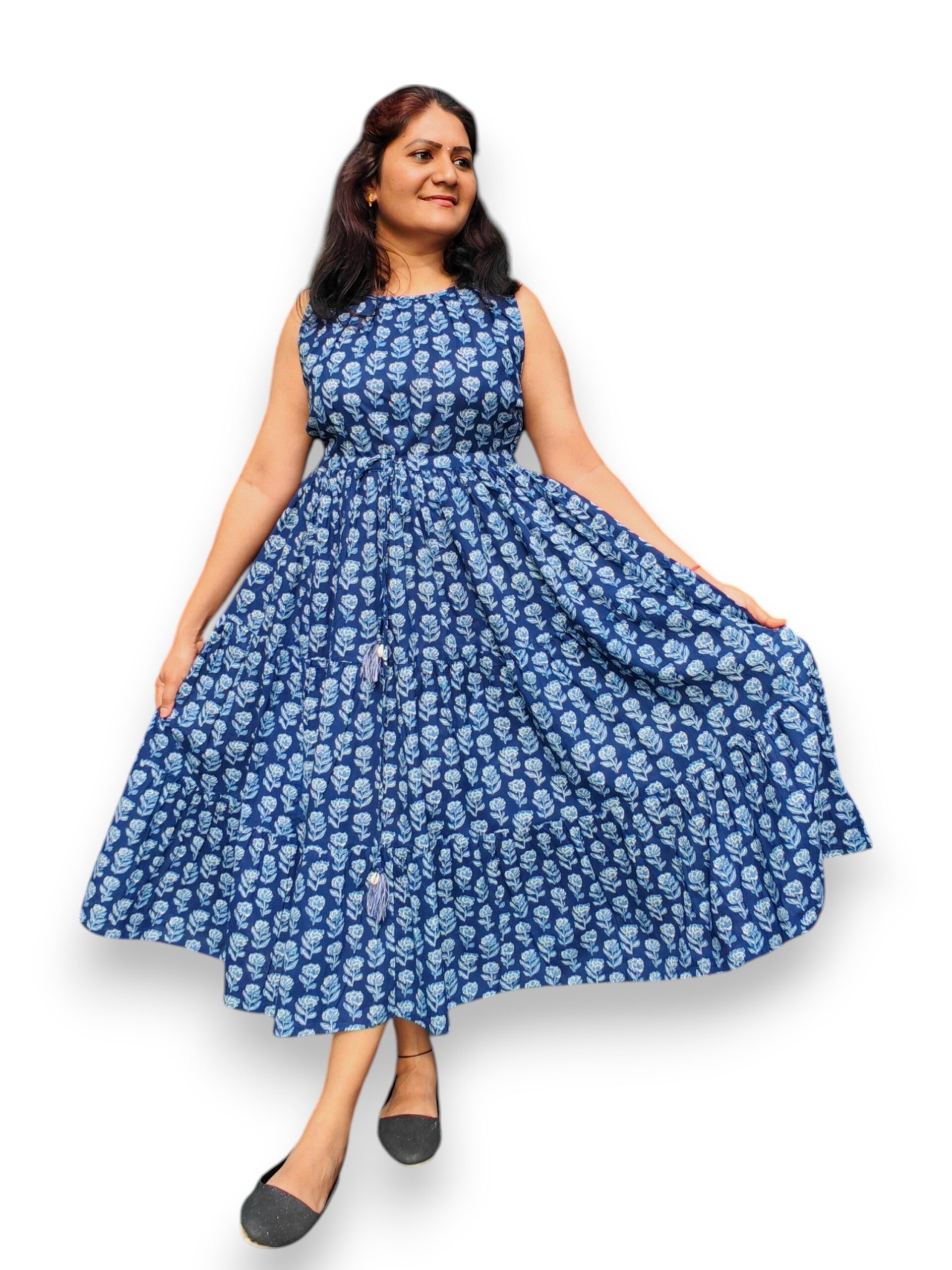 Navy Blue Fit and Flare Cotton Dress