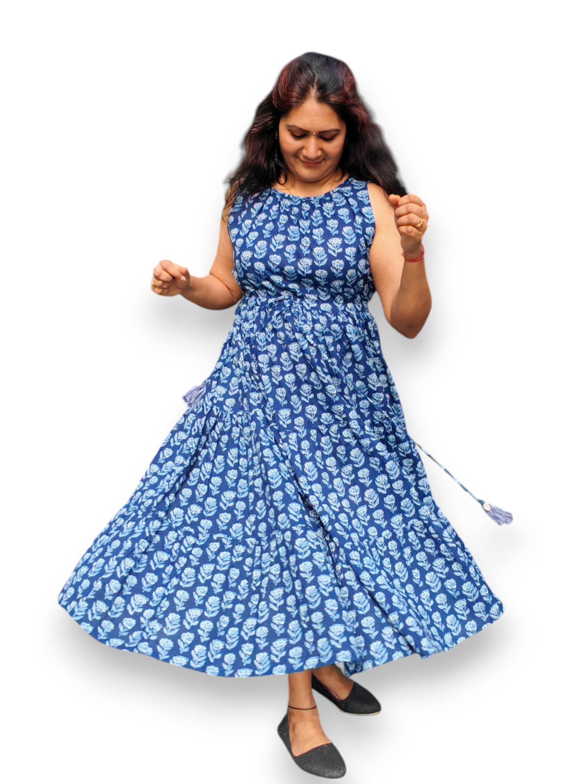 Navy Blue Fit and Flare Cotton Dress