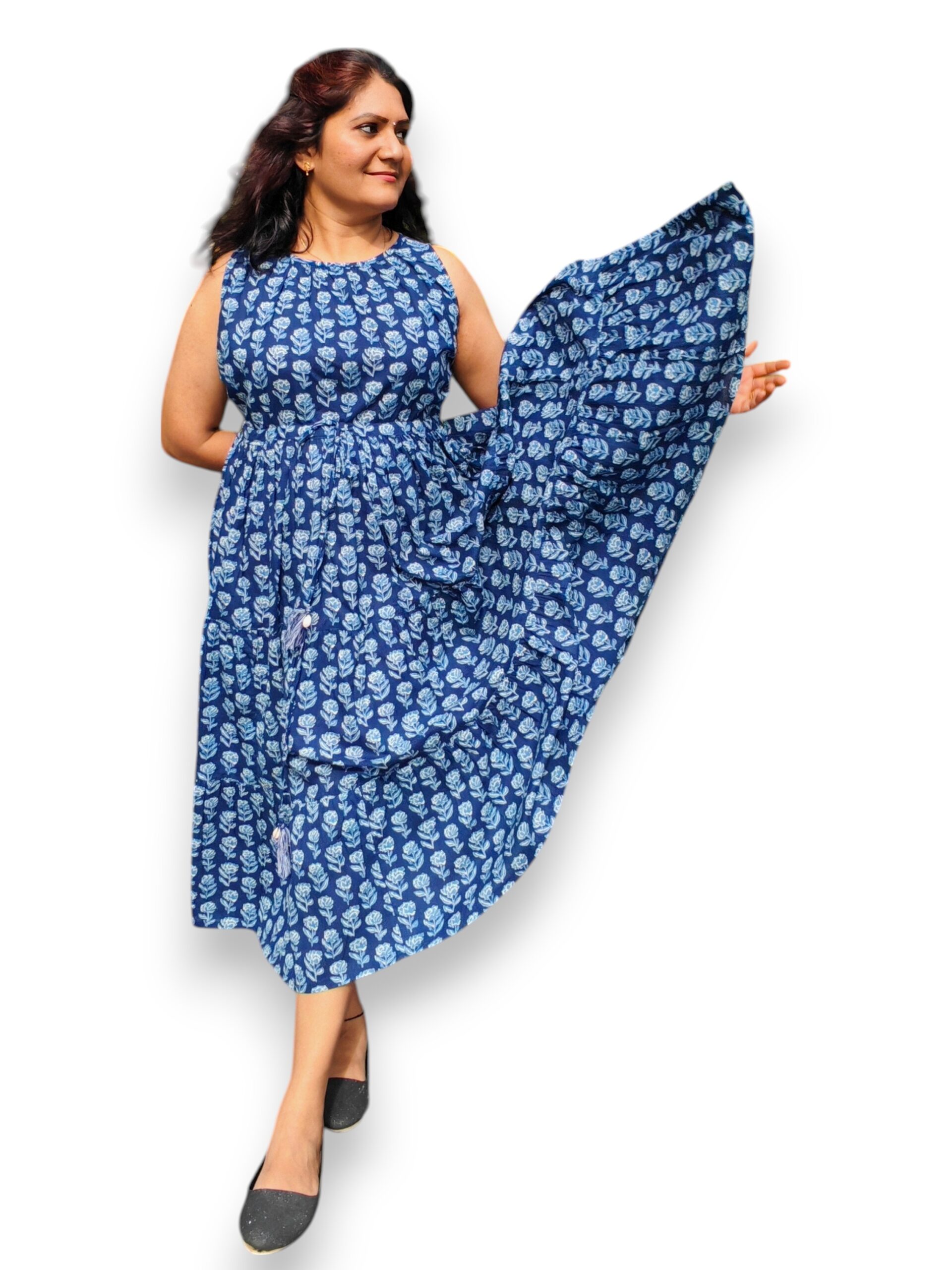 Navy Blue Fit and Flare Cotton Dress