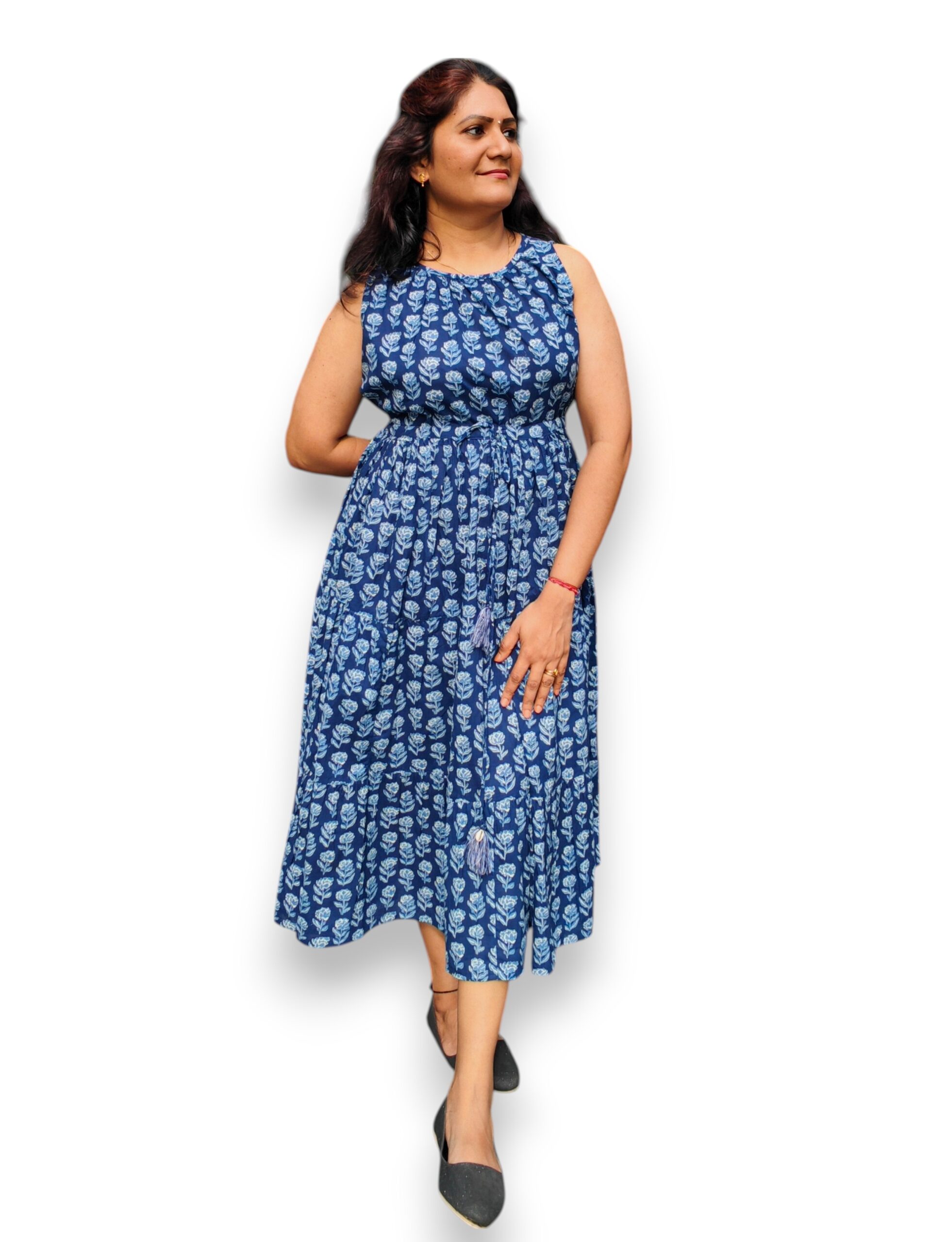 Navy Blue Fit and Flare Cotton Dress