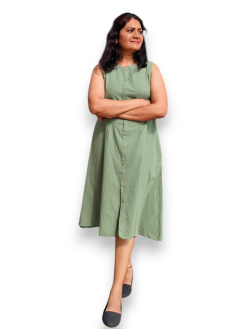 Pachchaikili - Olive Green - Cotton A line Dress