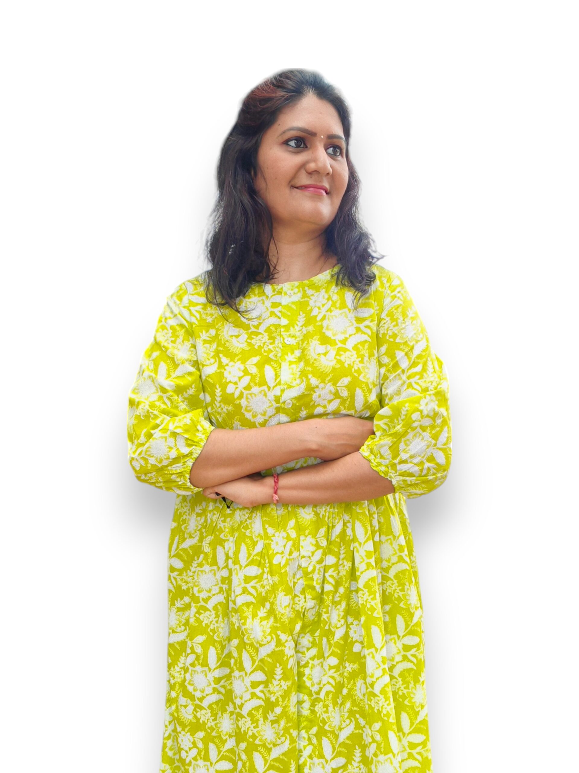 Yellow Green Cotton Fit & Flare Dress