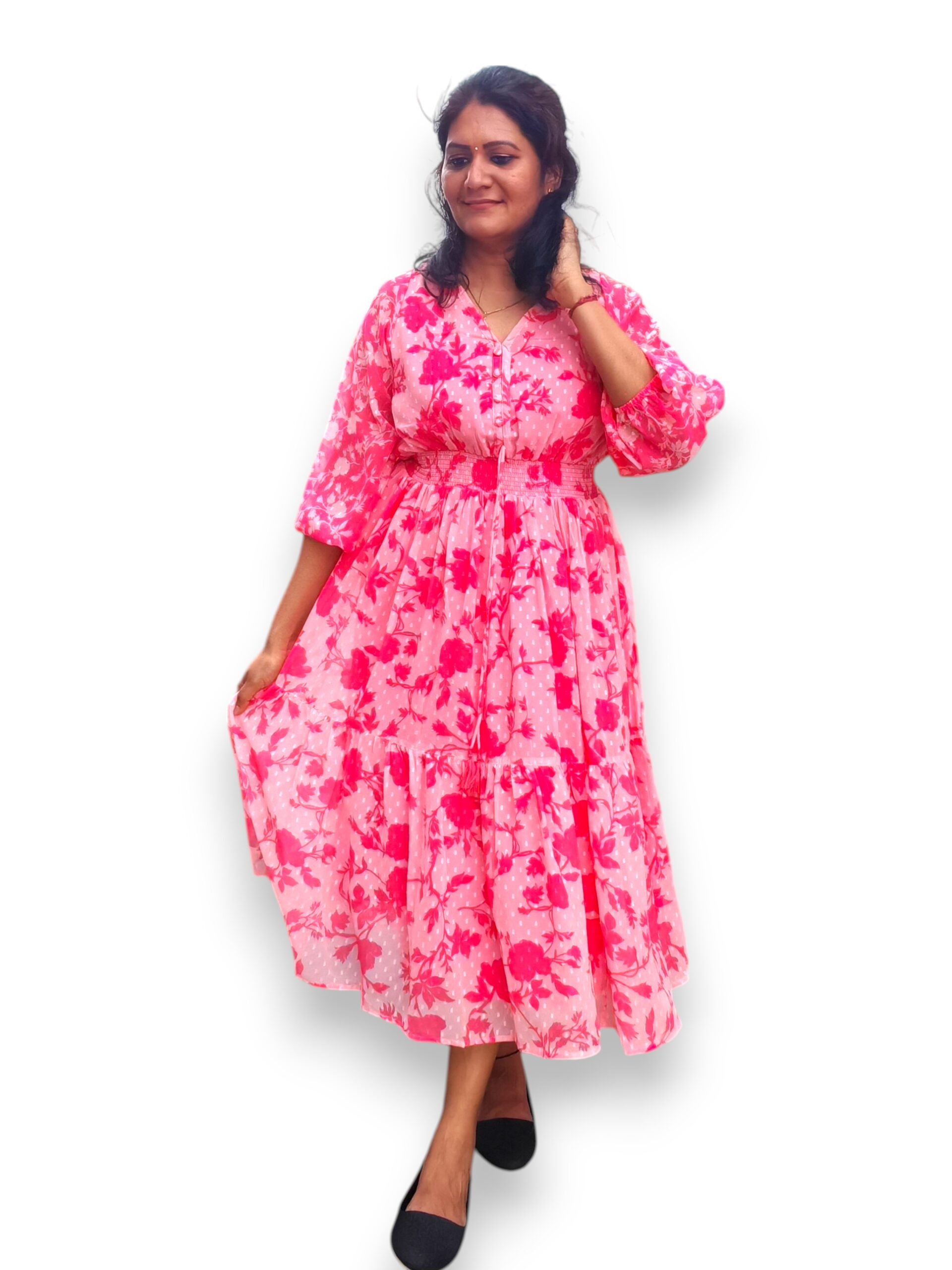 Peachish pink Dobby Georgette Dress