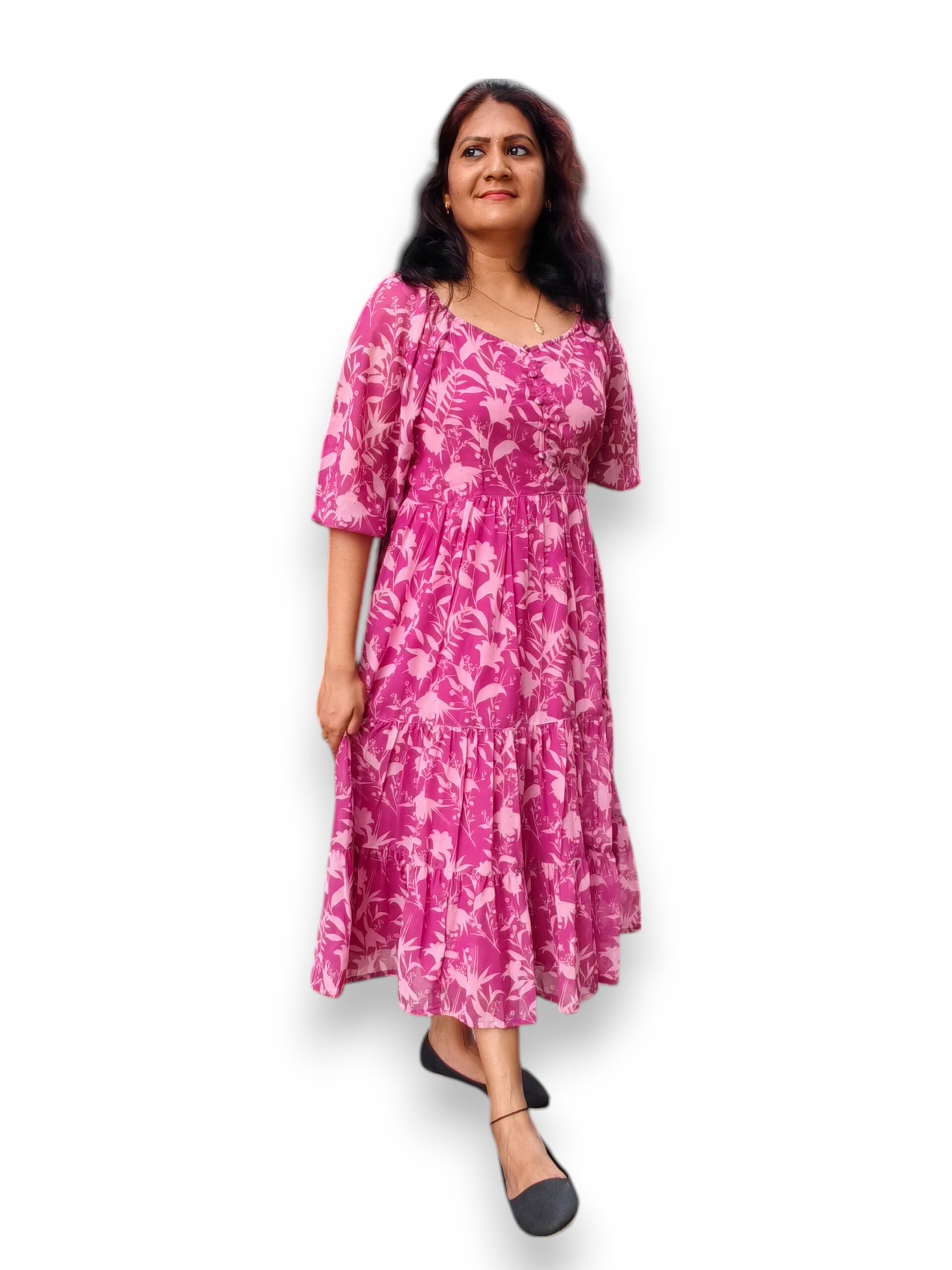 Mauve Pink 3 Tier Gathered Frock