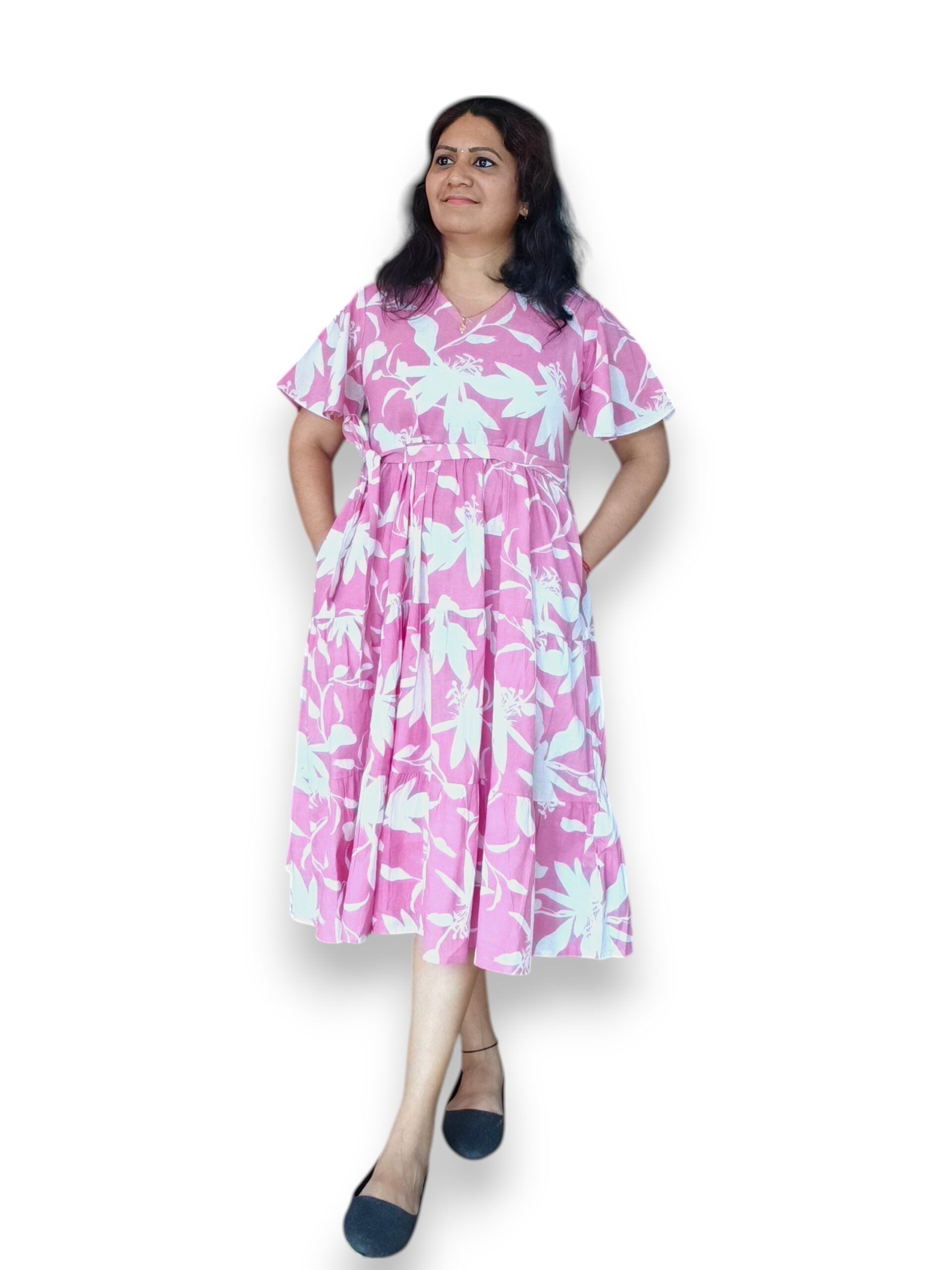 Pink and White Cotton 3 Tier Dress