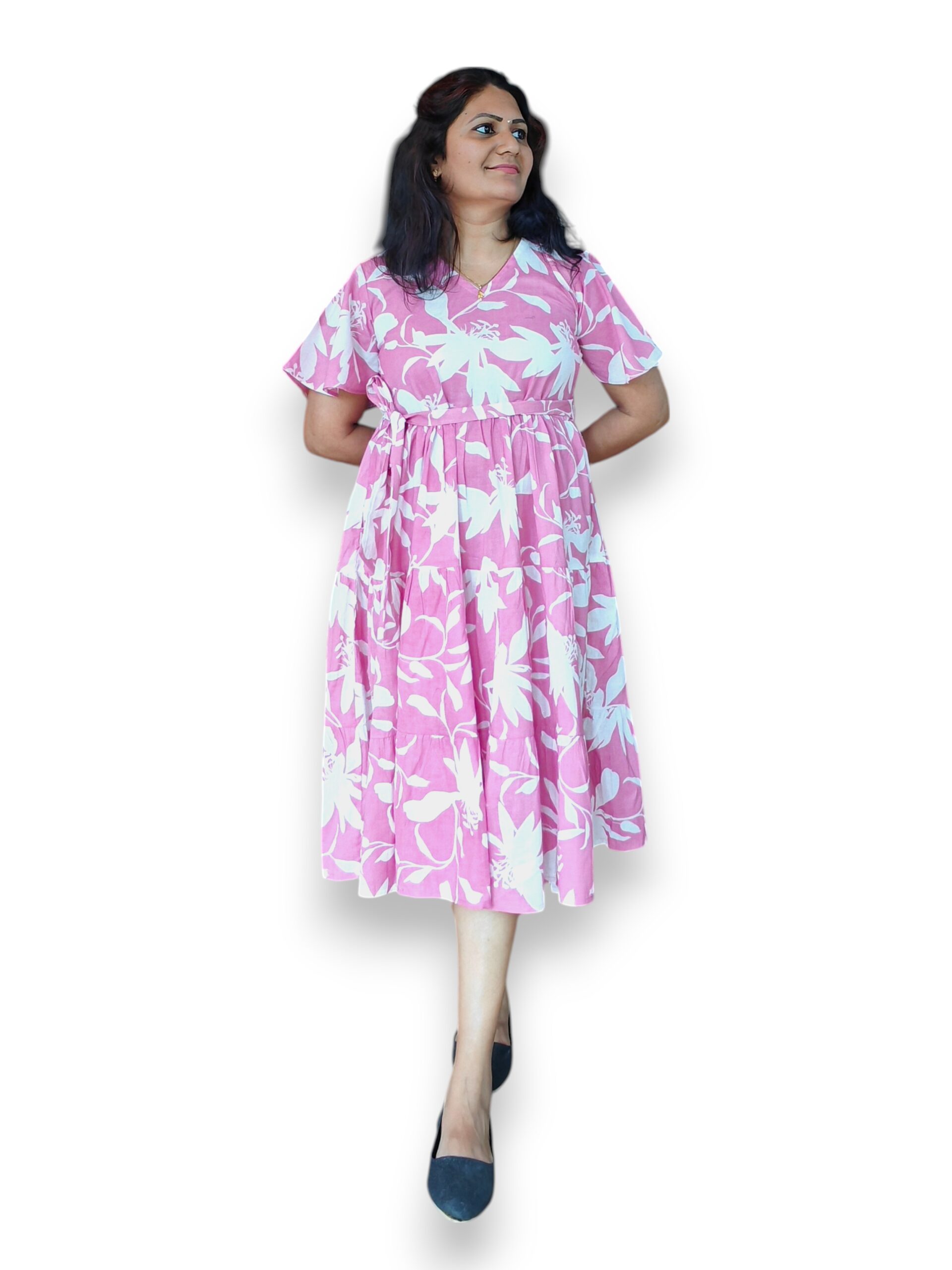 Pink and White Cotton 3 Tier Dress