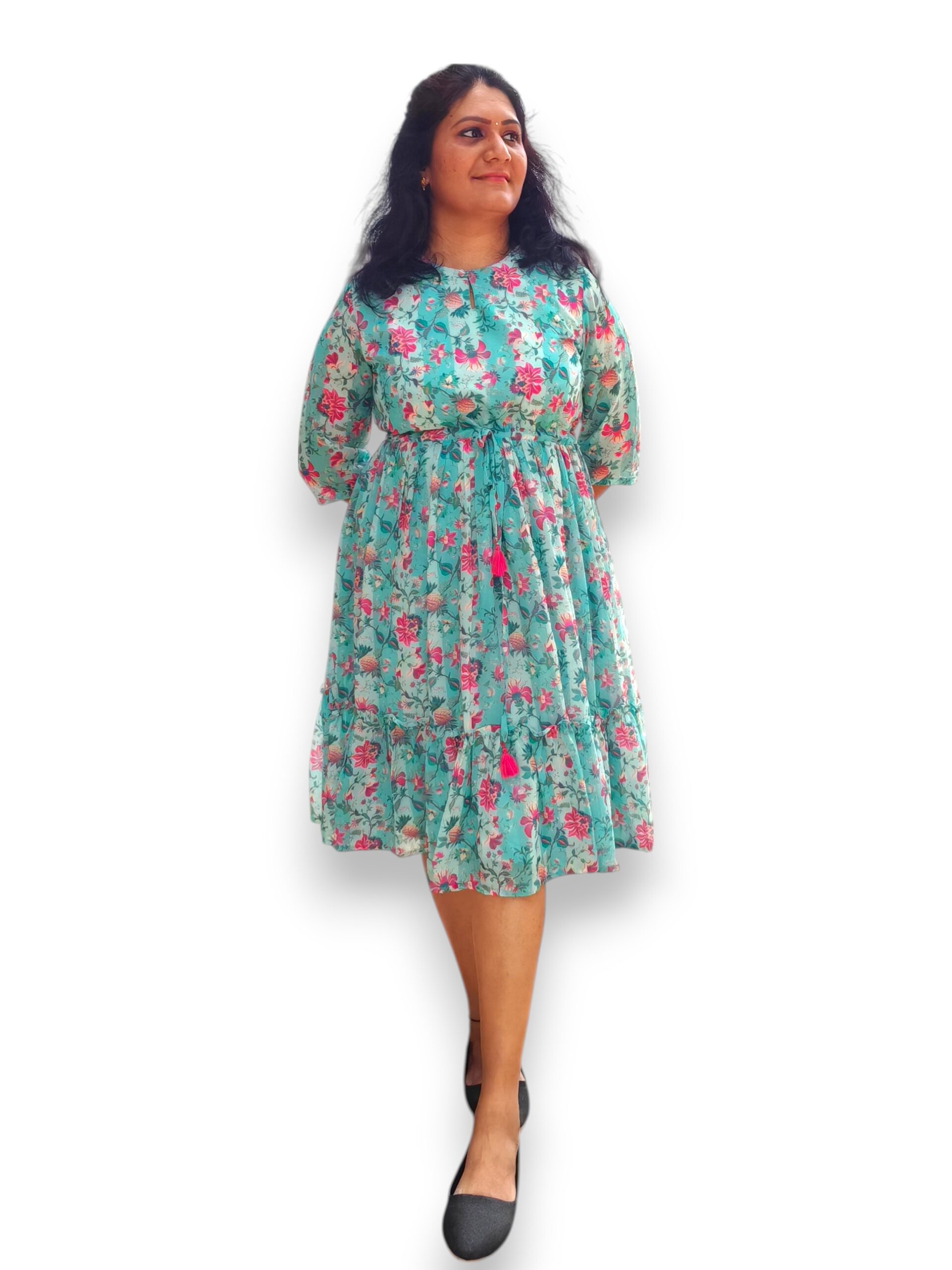 Sea Green Fit and Flare Georgette Dress