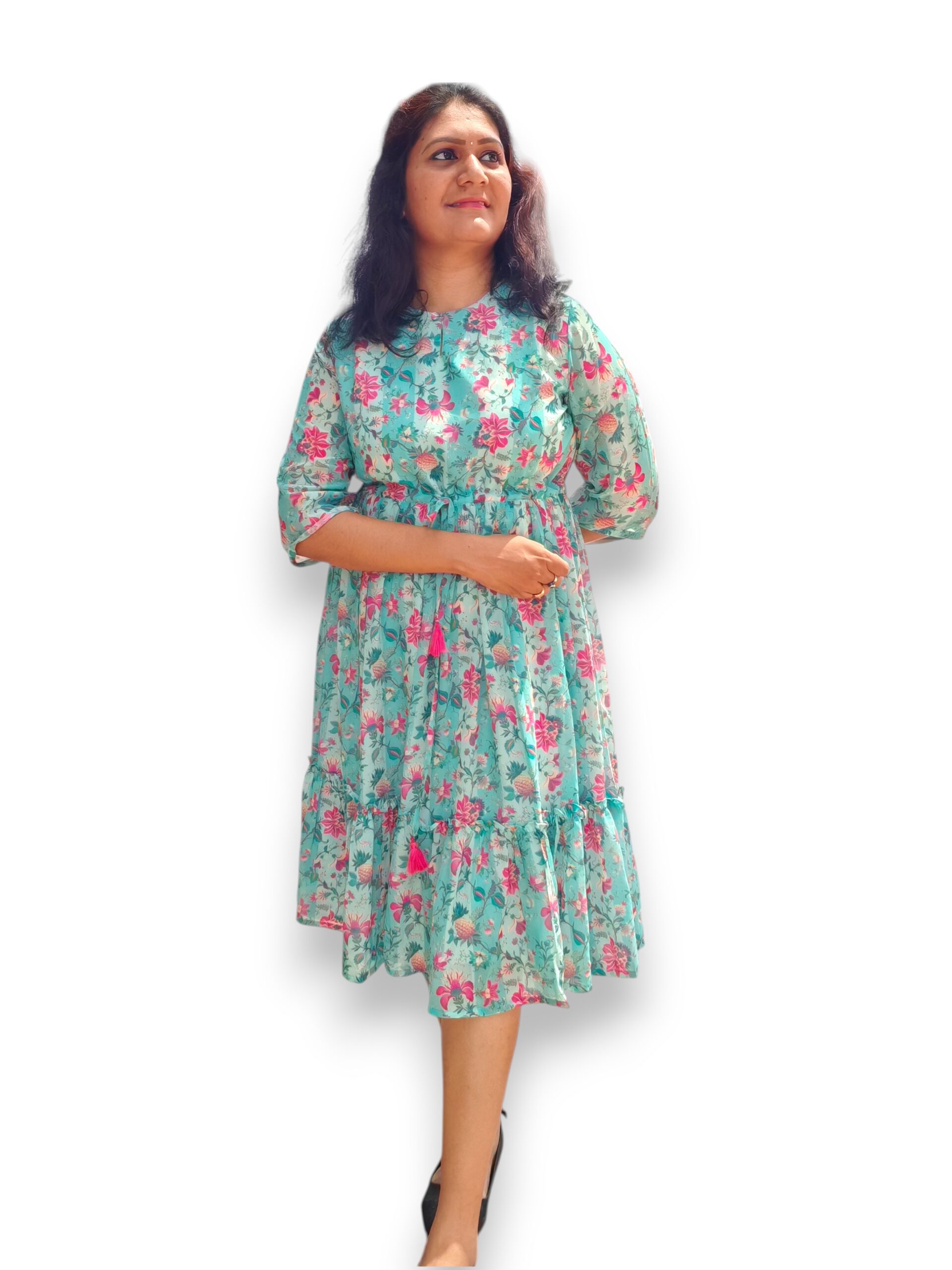 Sea Green Fit and Flare Georgette Dress