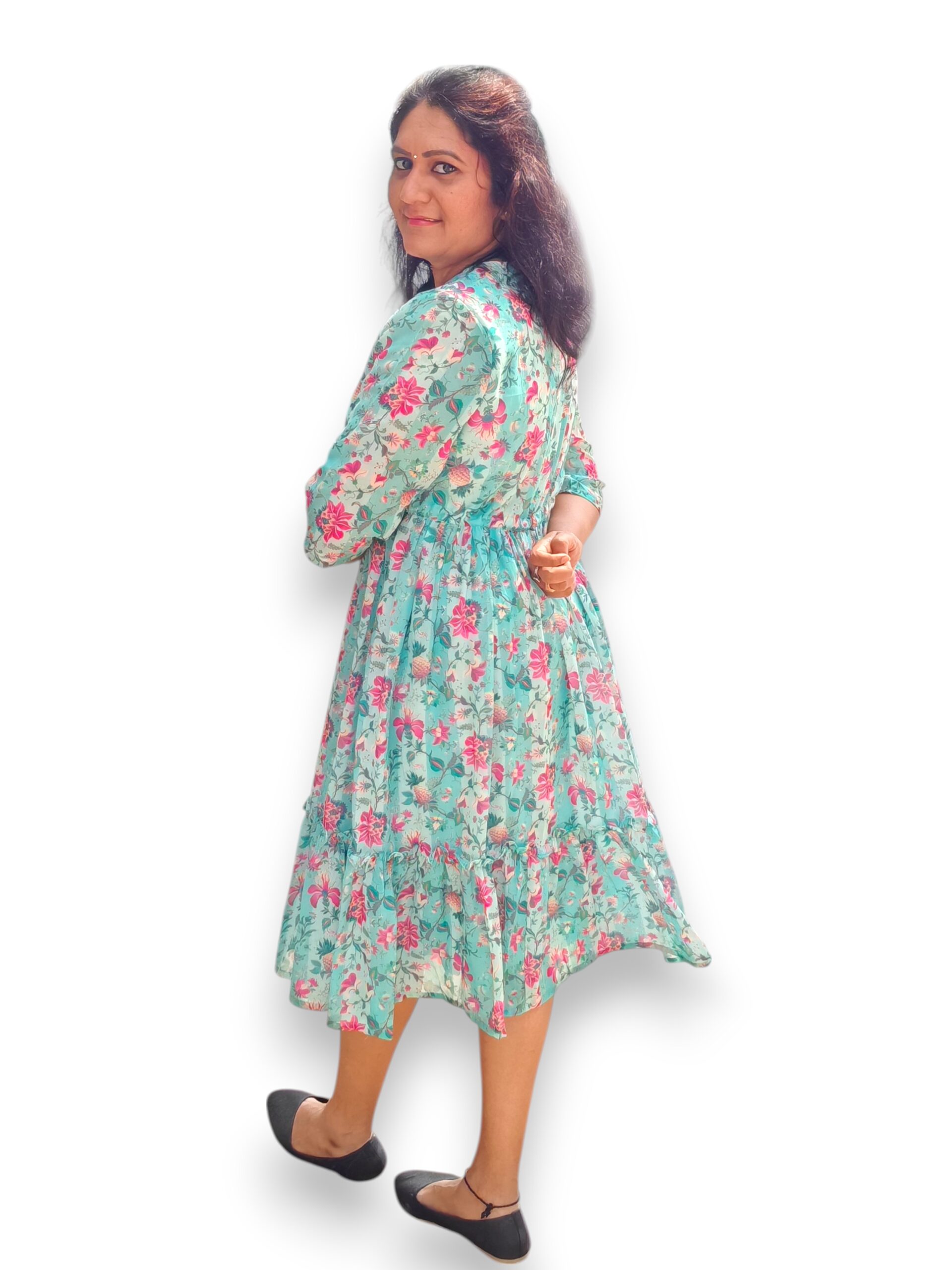 Sea Green Fit and Flare Georgette Dress