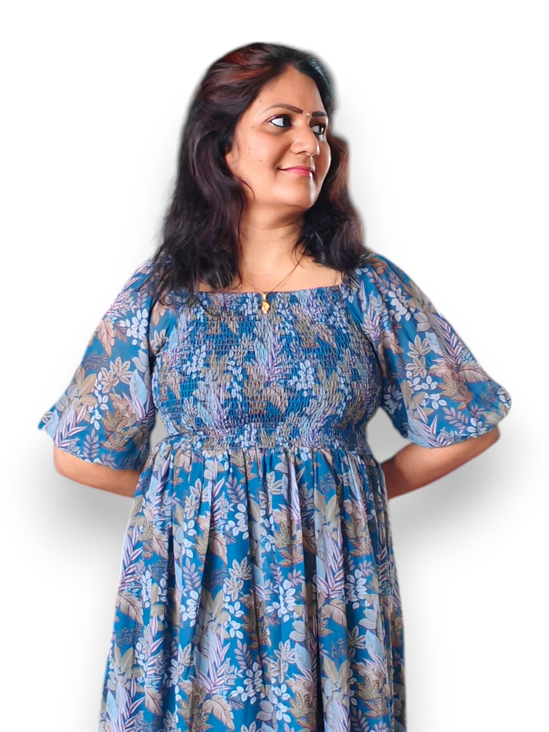 Teal Blue Georgette Fit & Flare 2 Tier Dress