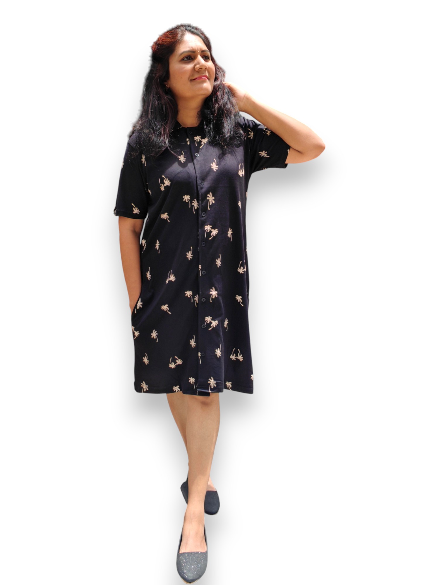 Black collar neck tunics with coconut tree print