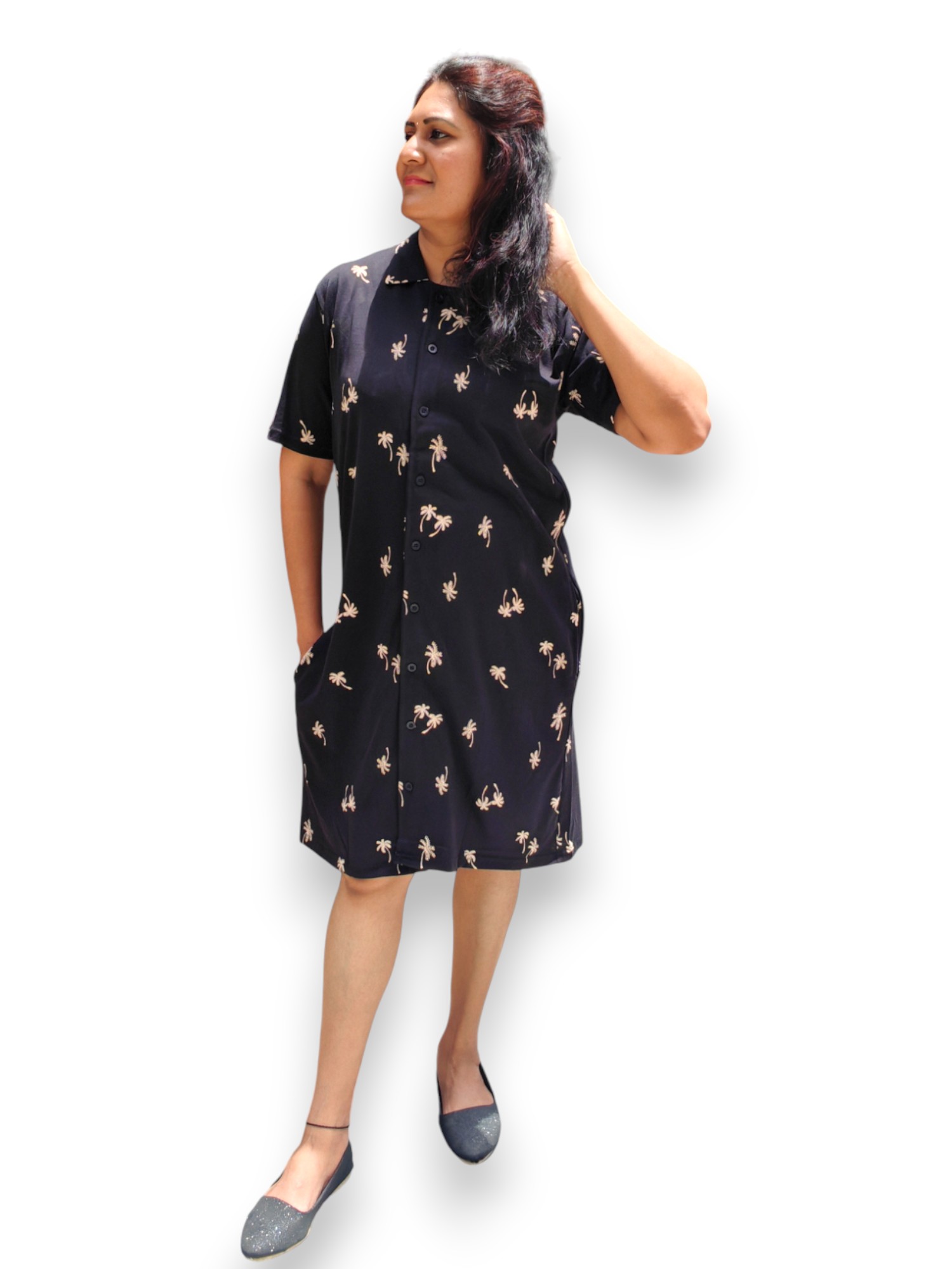 Black collar neck tunics with coconut tree print