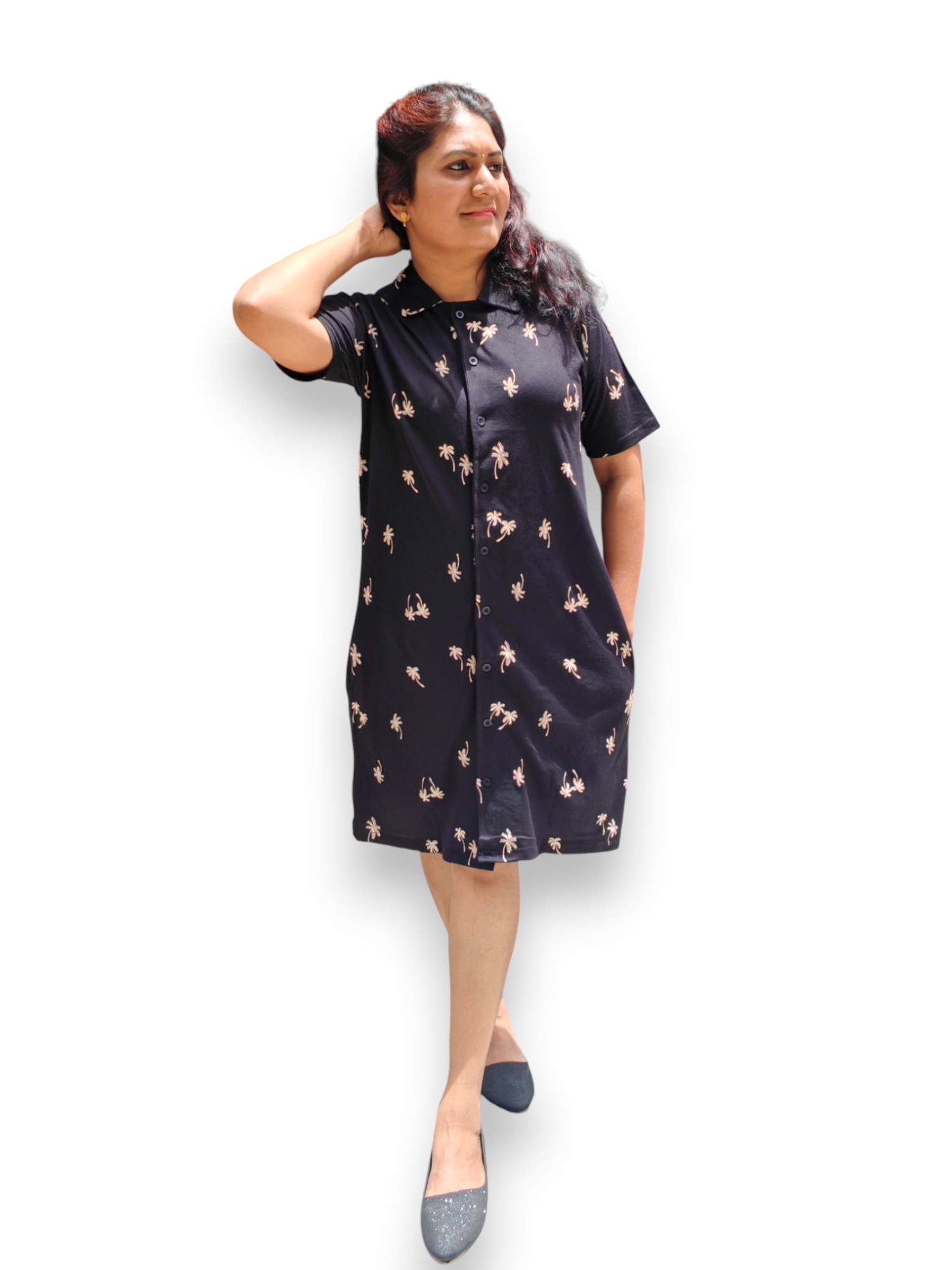 Black collar neck tunics with coconut tree print